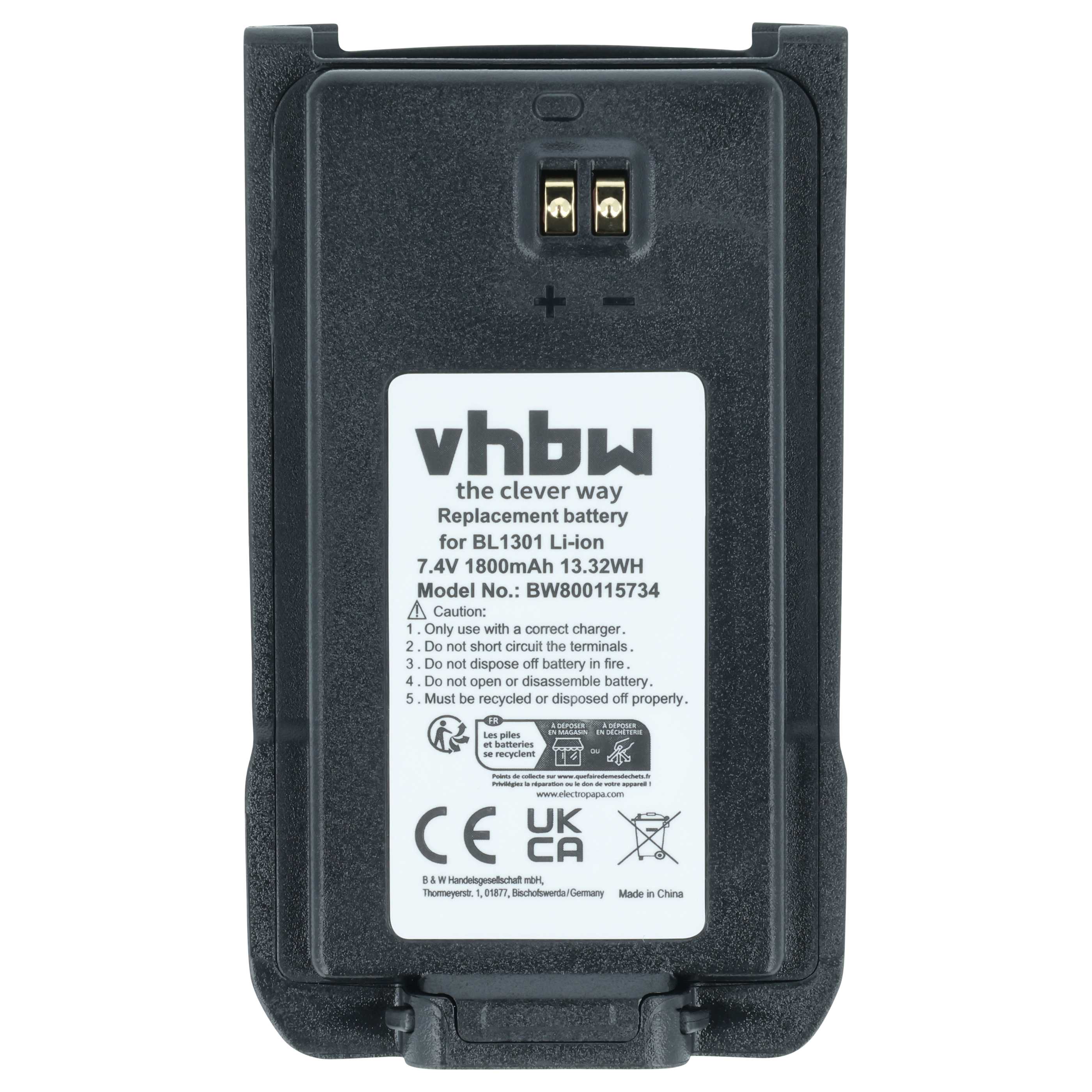 Radio 5x Battery replaces Hyt / Hytera BL2407, BL1301, BL1719 - 1800 mAh 7.4 V Li-Ion