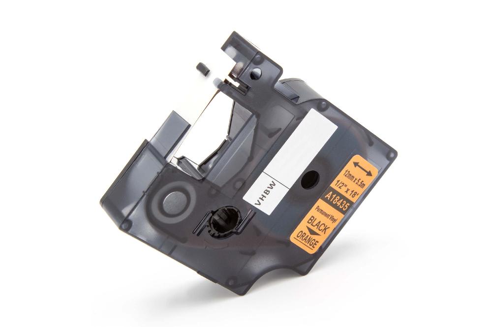 Cassette à ruban remplace Dymo 18435 - 12mm lettrage Noir ruban Orange, vinyle