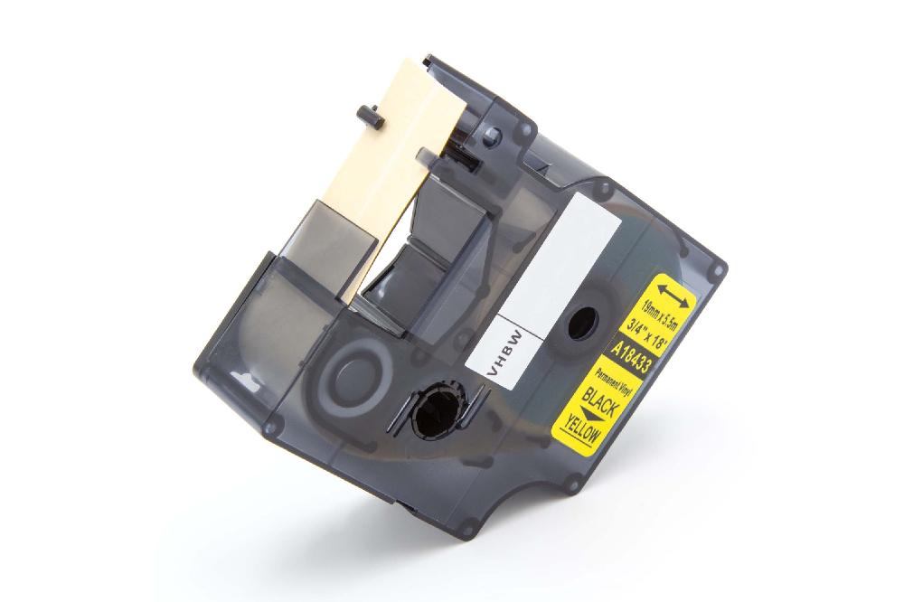 Cassetta nastro sostituisce Dymo 18433 per etichettatrice Tyco 19mm nero su giallo, vinile
