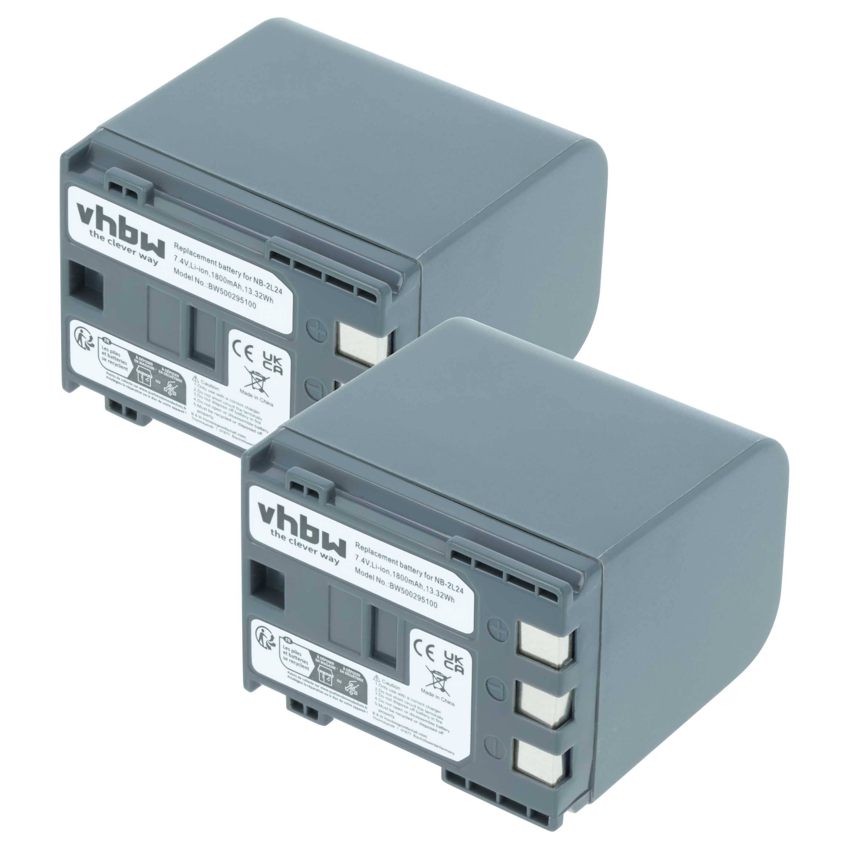 Videocamera 2x Battery replaces Canon BP-2L5, BP-2L12, BP-2L13, BP-2L18, BP-2L14 - 1800 mAh 7.2 V Li-Ion