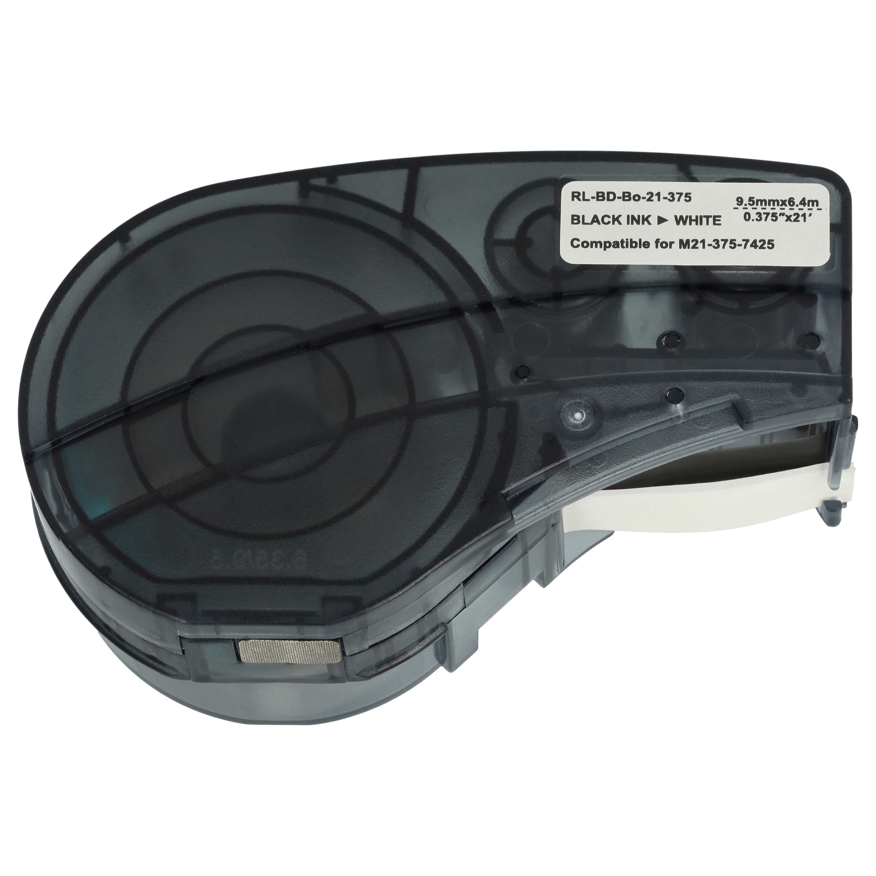5x Label Tape as Replacement for Brady M21-375-7425 - 9.5 mm Black to White, polypropylene