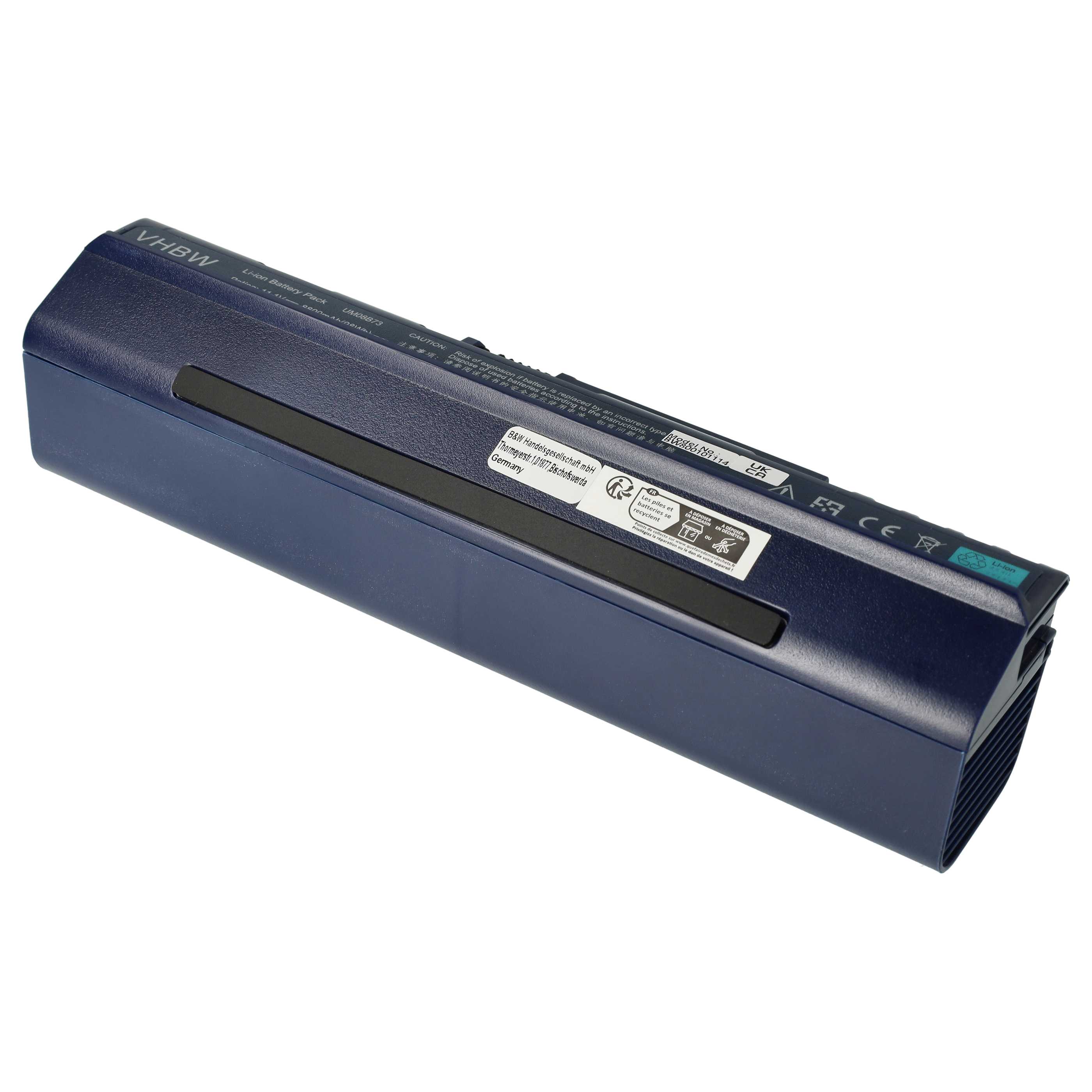 Notebook-Akku als Ersatz für Acer BT.00605.035, 34T2780F, BT.00607.039 - 8800mAh 11,1V Li-Ion, dunkelblau