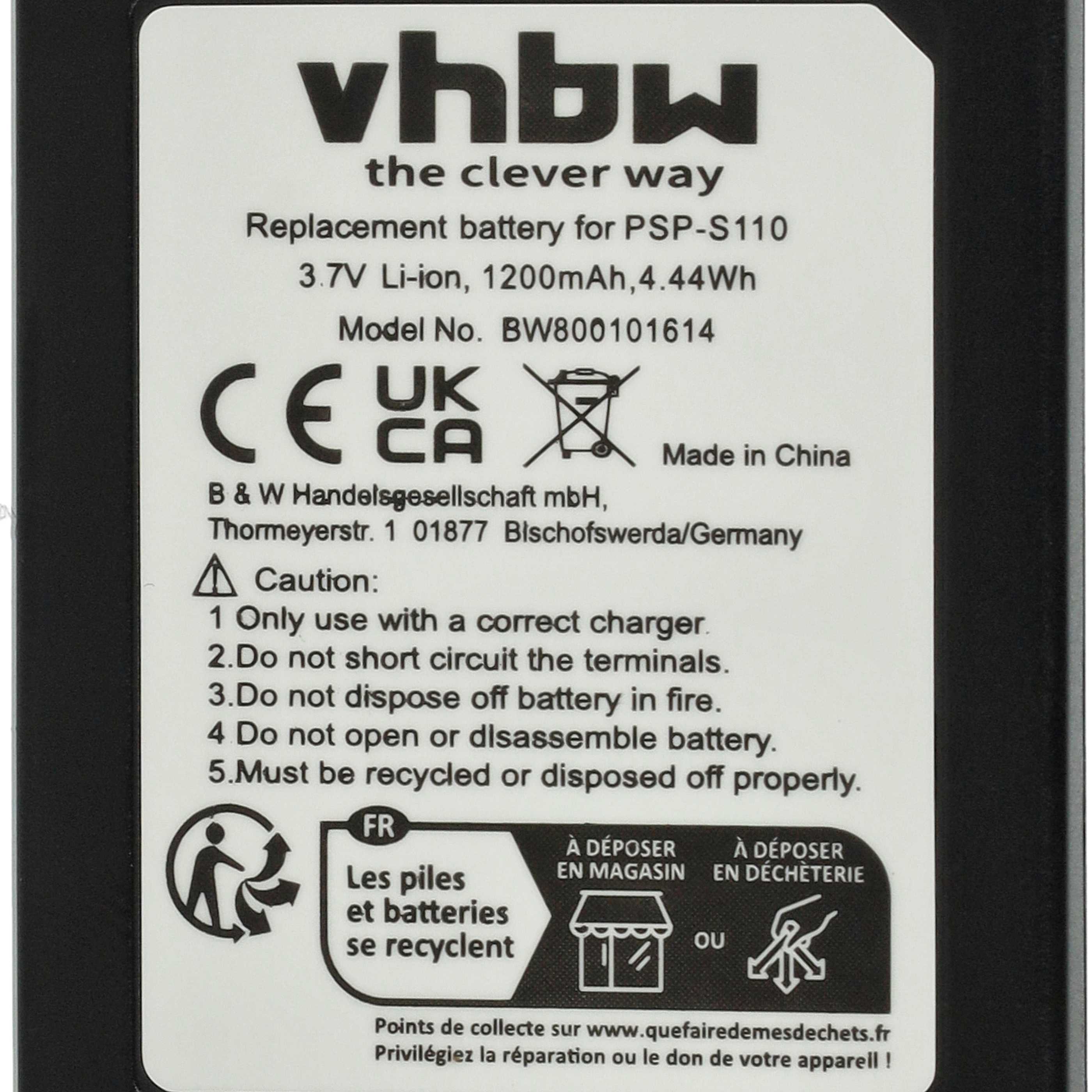  Games Console replaces Sony PSP-S110 for Sony - 1200mAh, 3.7V