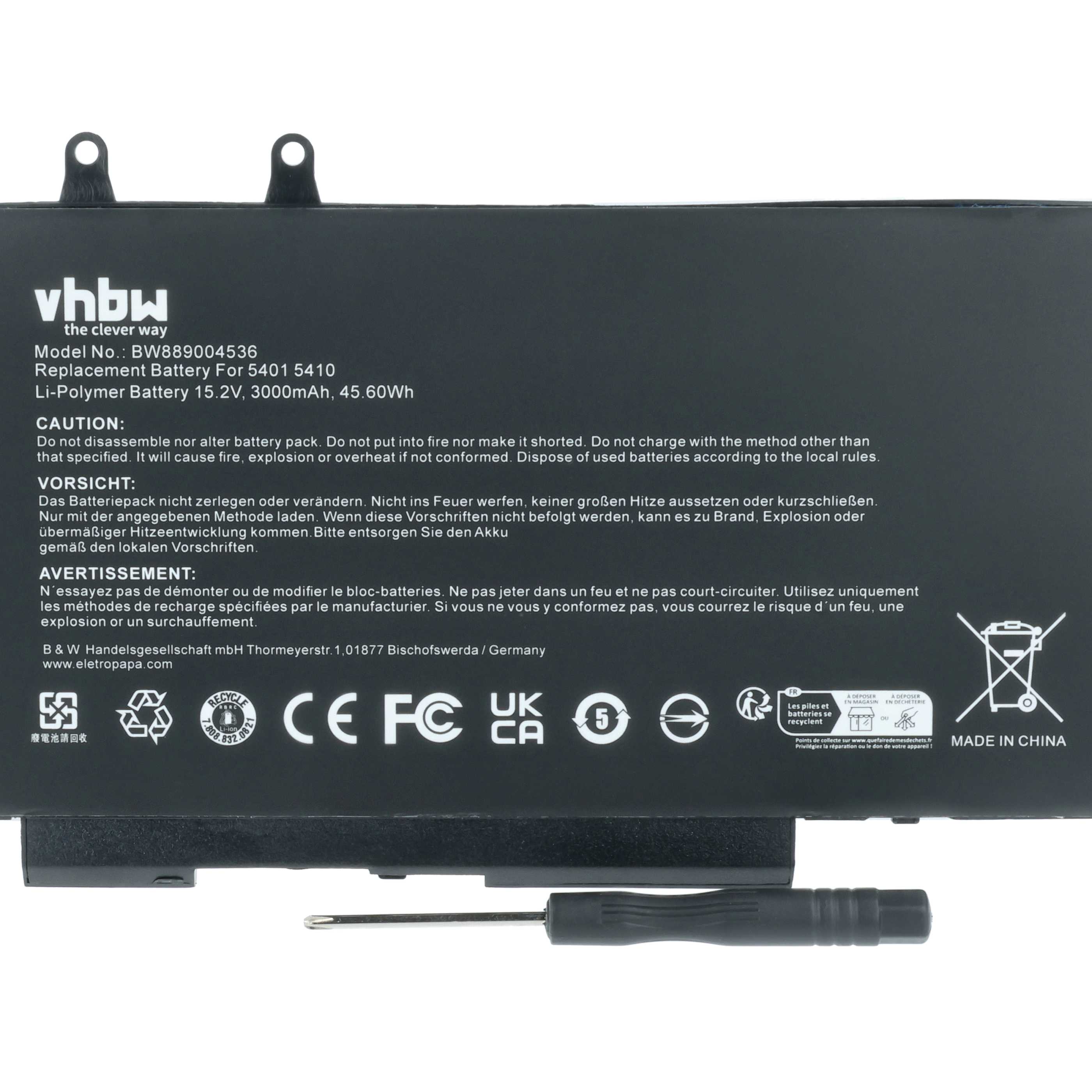 Batteria sostituisce Dell 3PCVM, YPVX3, 3HWPP per notebook - 3000mAh 15,2V Li-Poly nero