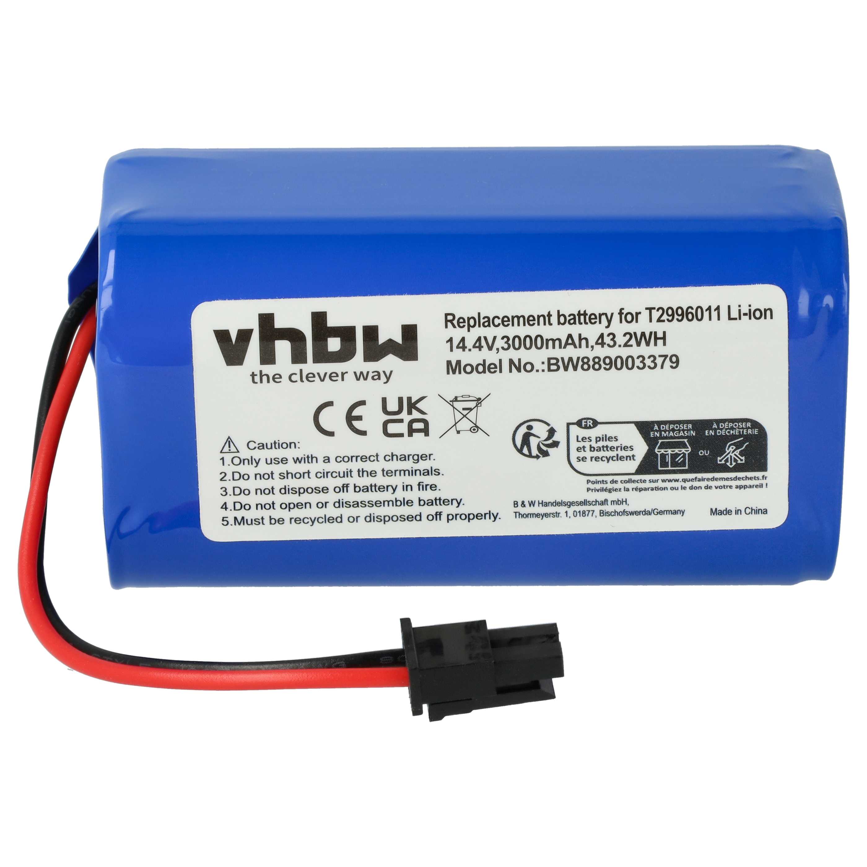 Battery replaces Eufy T2996011, U092-INR-MH1-4S1P for Eufy etc. 3000mAh, 14.4V, Li-Ion