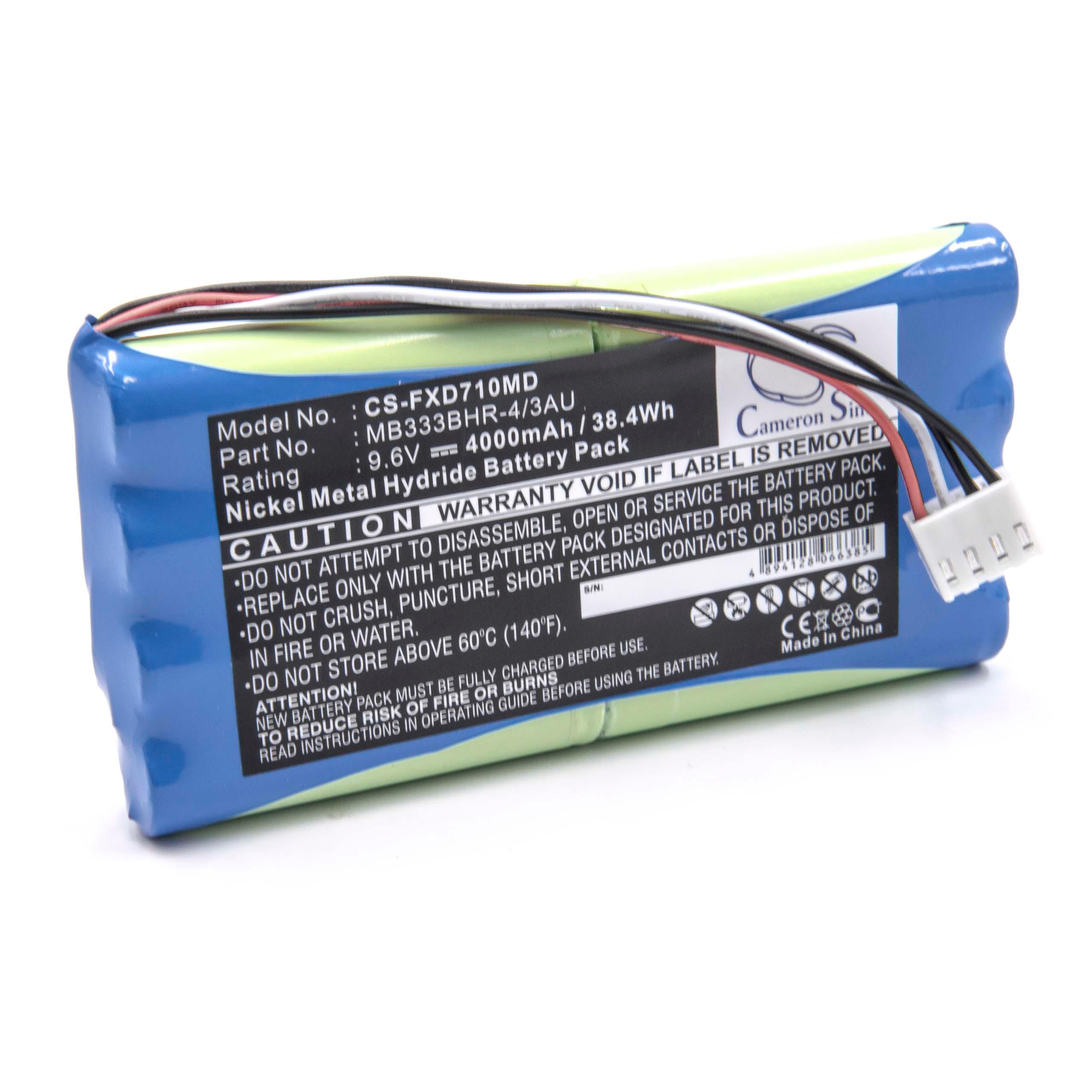 Batterie remplace Fukuda MB333BHR-4/3AU, 8PH-4/3A 3700-H-J18 pour appareil médical - 4000mAh 9,6V NiMH