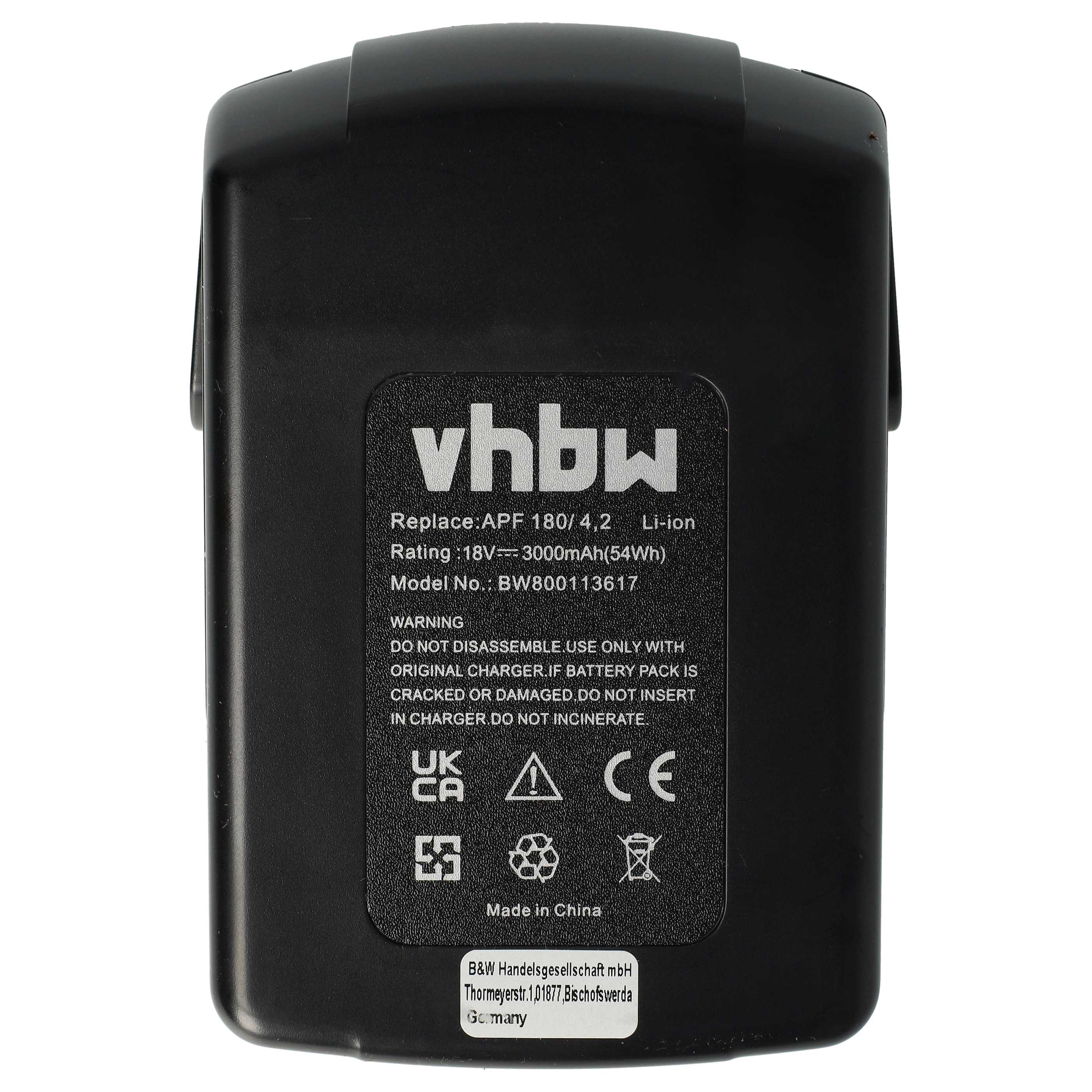 Battery replaces Kress 98044607, 98044608, APF 180/2.1 Electric Power Tool - 3000 mAh, 18 V, Li-Ion