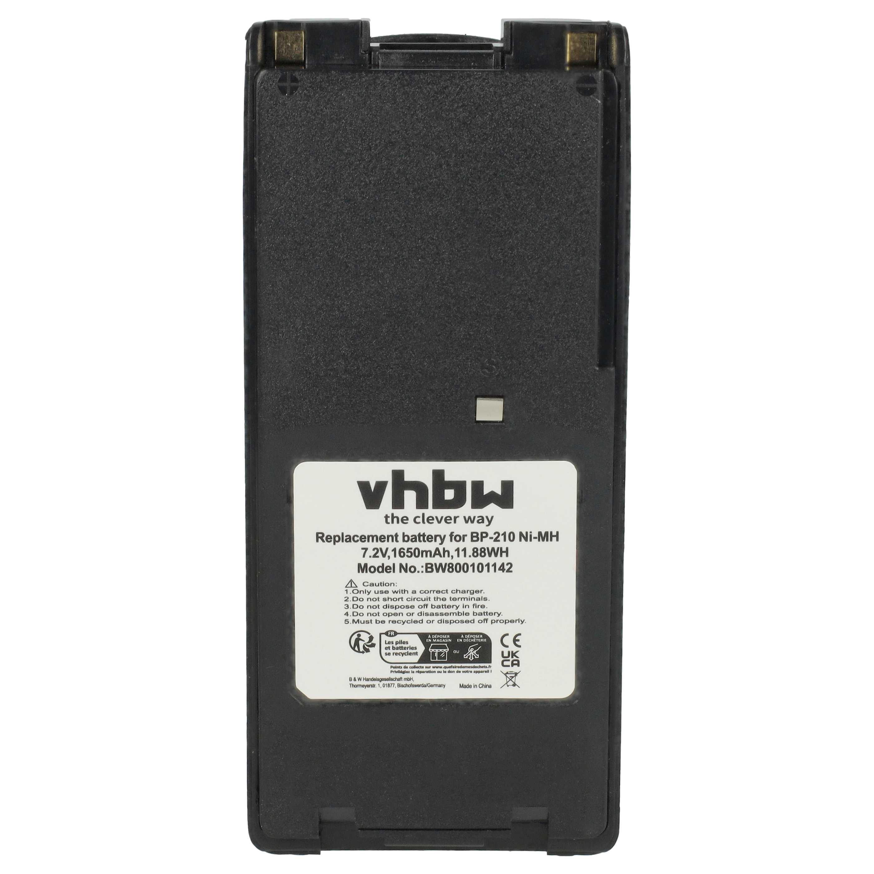 Radio 5x Battery replaces Icom BP-210N, BP-211, BP-210, BP-209N, BP-209 - 1650 mAh 7.2 V NiMH + Belt Clip