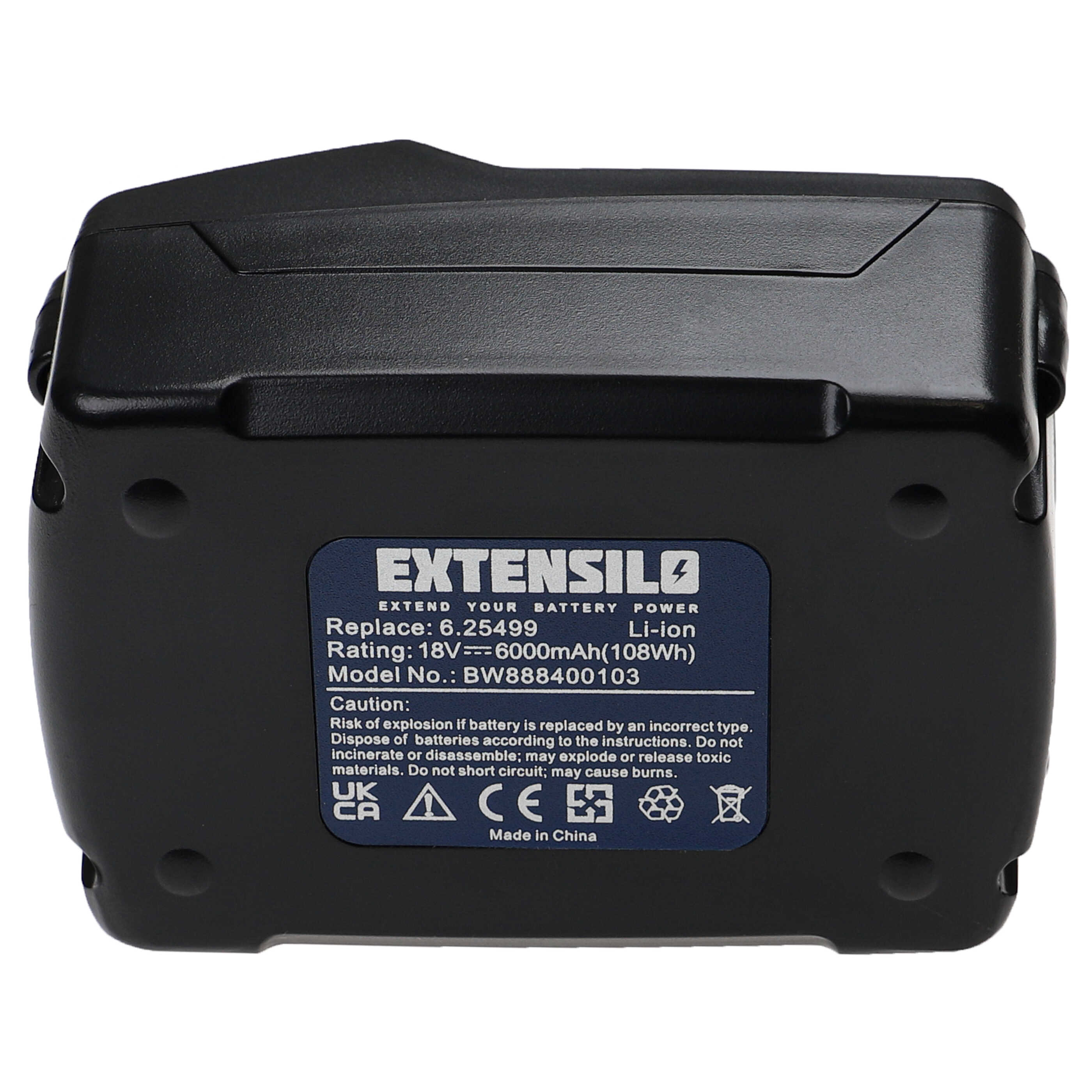 Electric Power Tool Battery Replaces Metabo 6.2410, 6.25346.00, 6.25455, 6.25454 - 6000 mAh, 18 V, Li-Ion