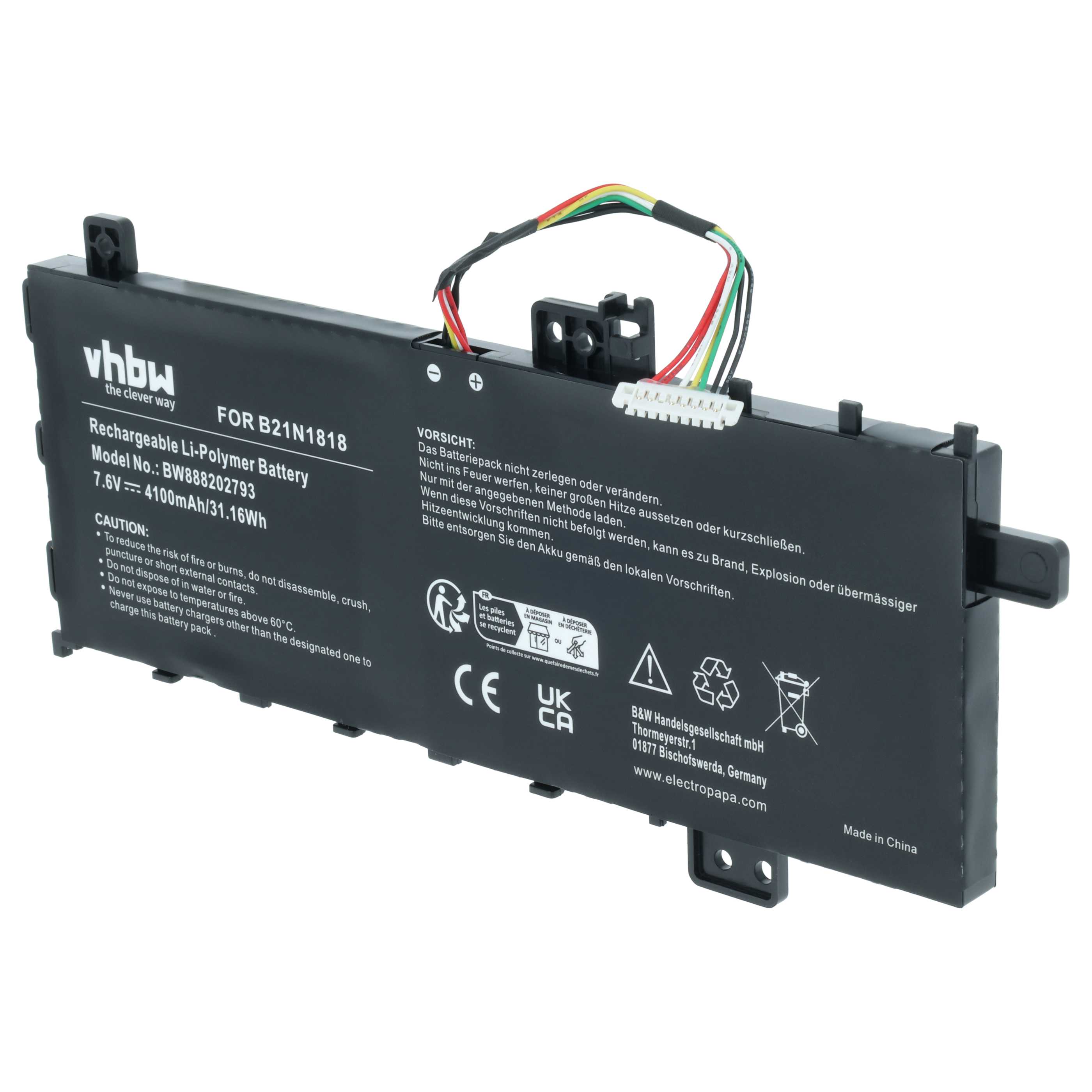 Batteria sostituisce Asus C21N1818, 0B200-03190800, 0B200-03280600 per notebook - 4100mAh 7,6V Li-Poly