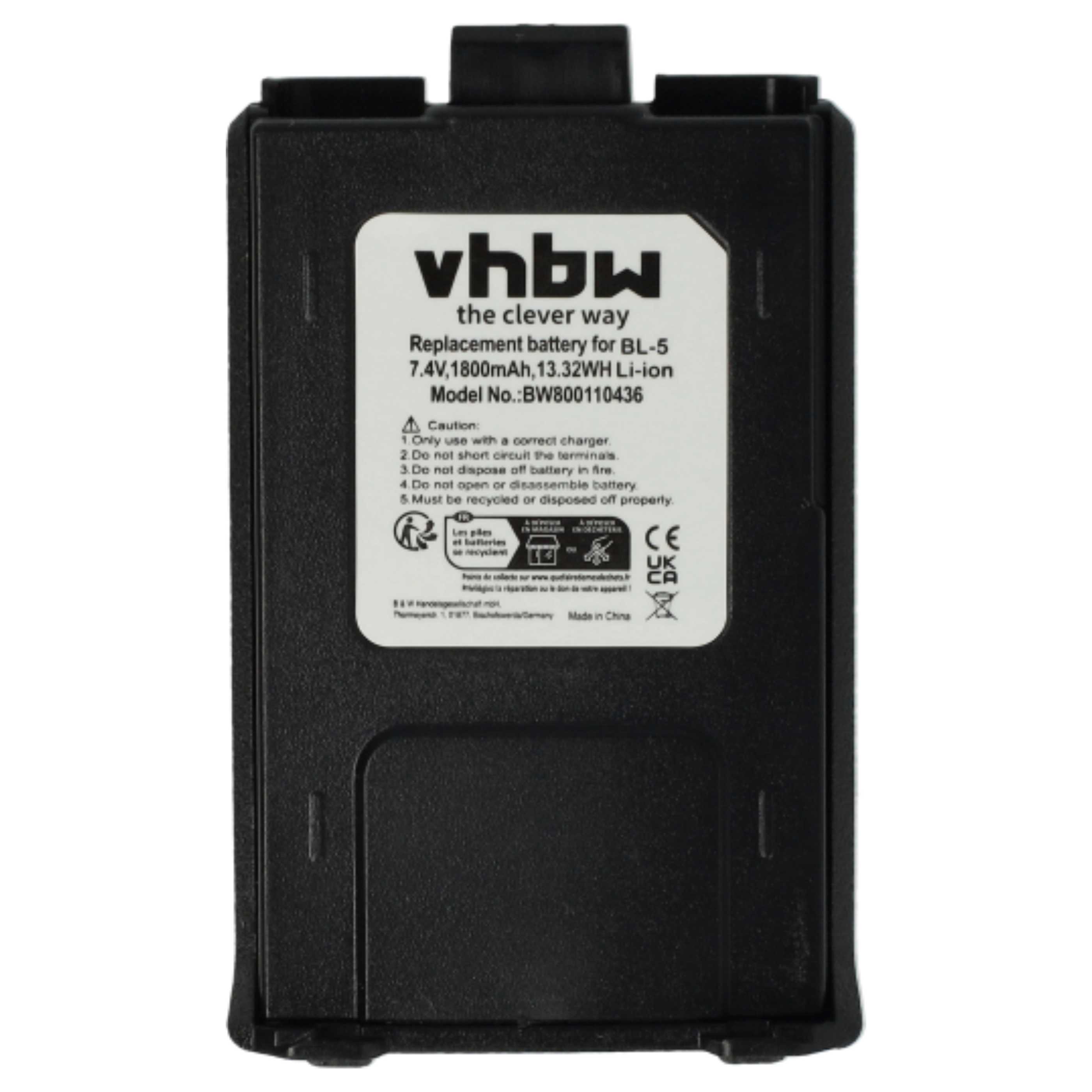 Radio 2x Battery replaces Baofeng BL-5 - 1800 mAh 7.4 V Li-Ion