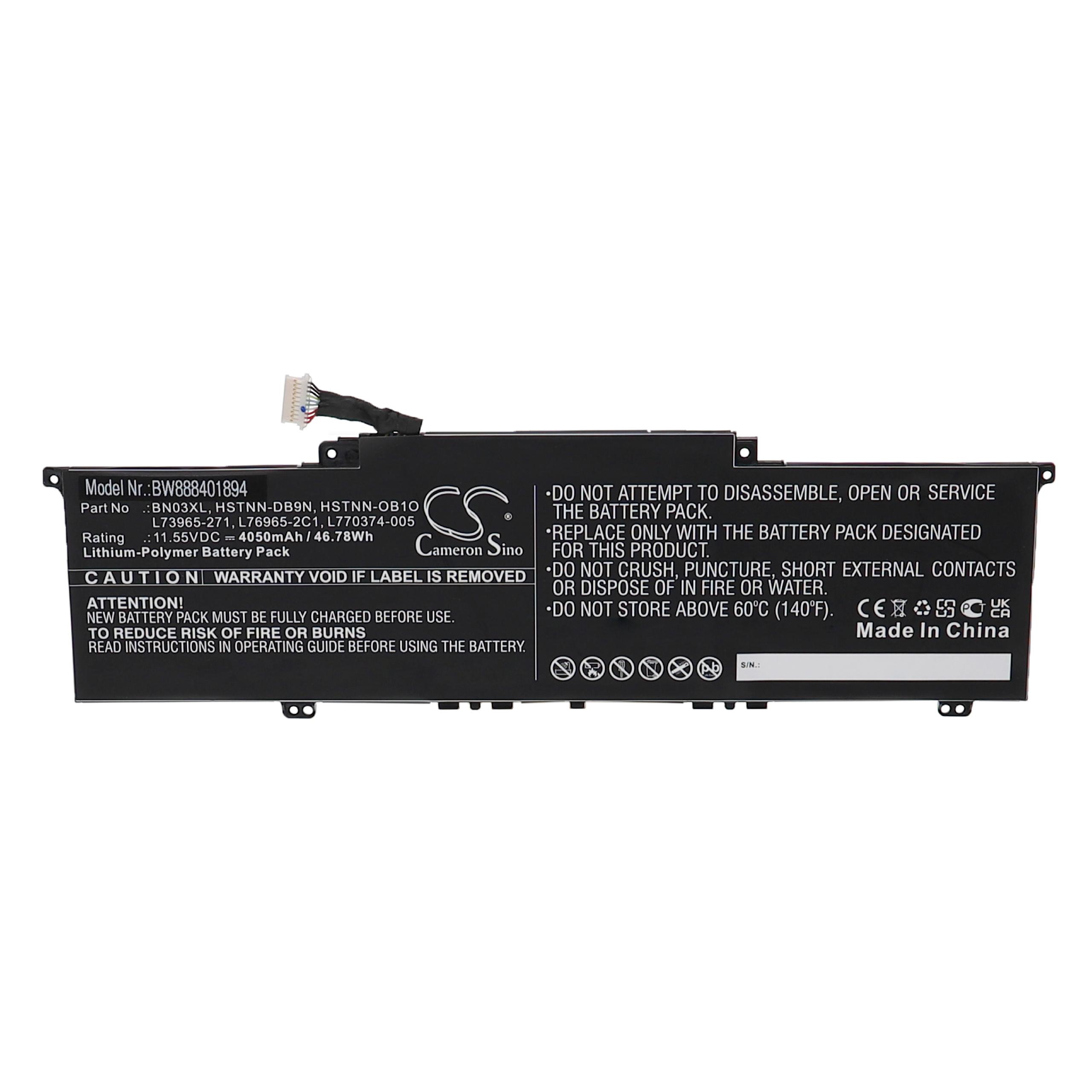 Batterie remplace HP HSTNN-DB9N, BN03XL pour ordinateur portable - 4050mAh 11,55V Li-polymère, noir
