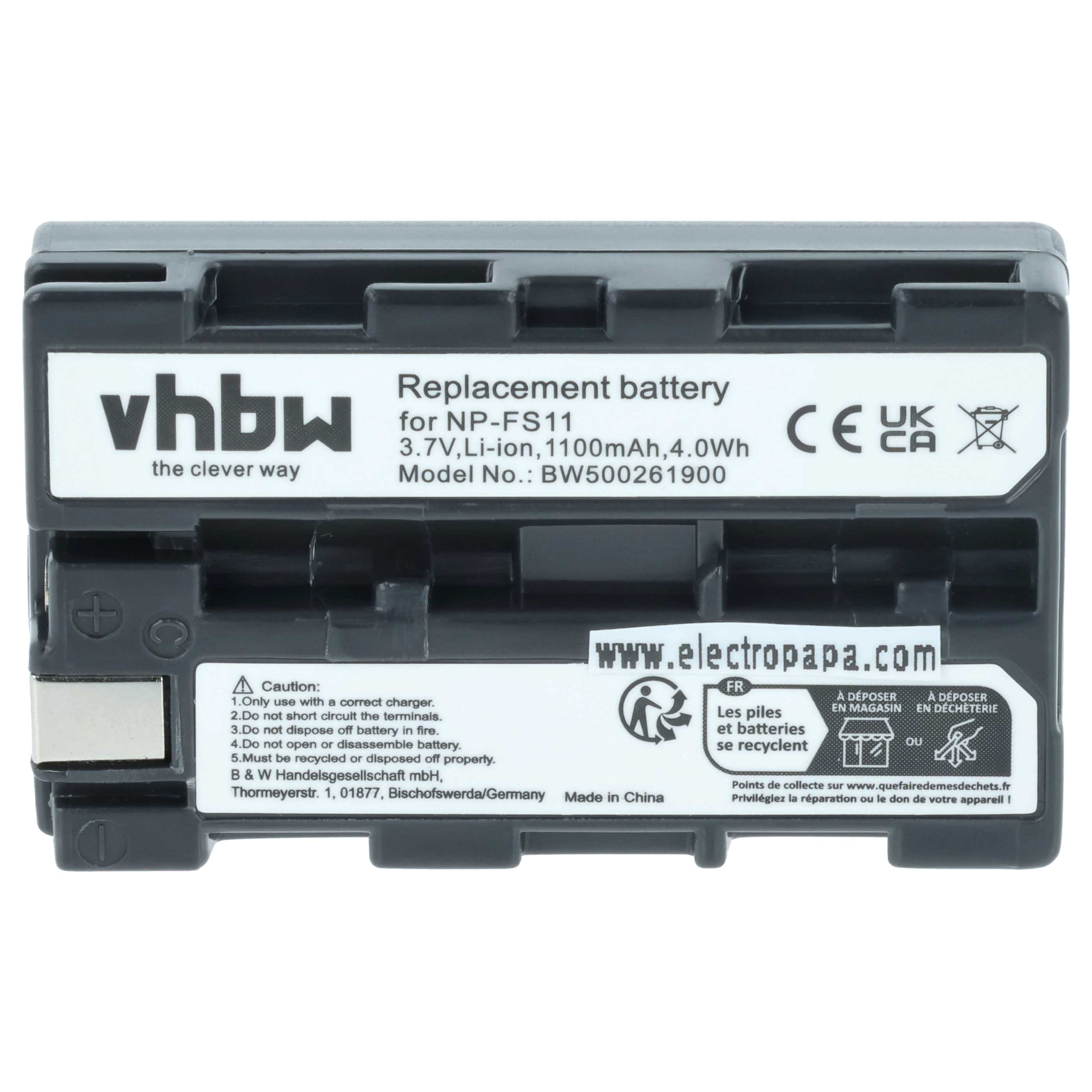 Videocamera Battery replaces Sony NP-FM11, NP-FS10, NP-F11, NP-FM10, NP-FS11, NP-F10 - 1100 mAh 3.6 V Li-Ion