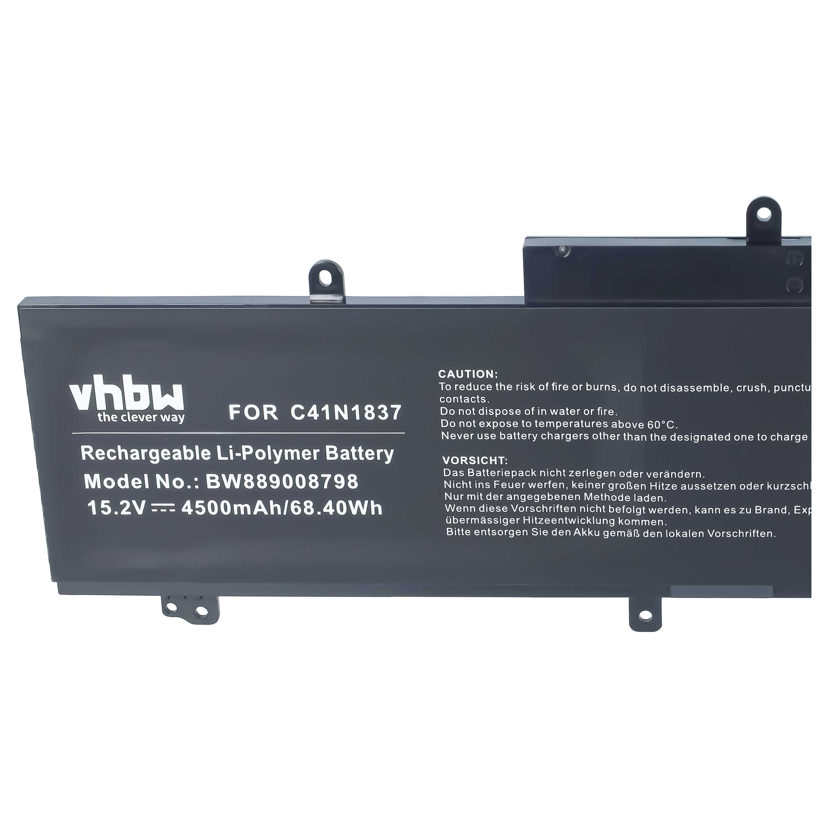Notebook Battery replaces Asus C41N1837, 0B200-03380100 - 4500 mAh 15.2 V Li-polymer