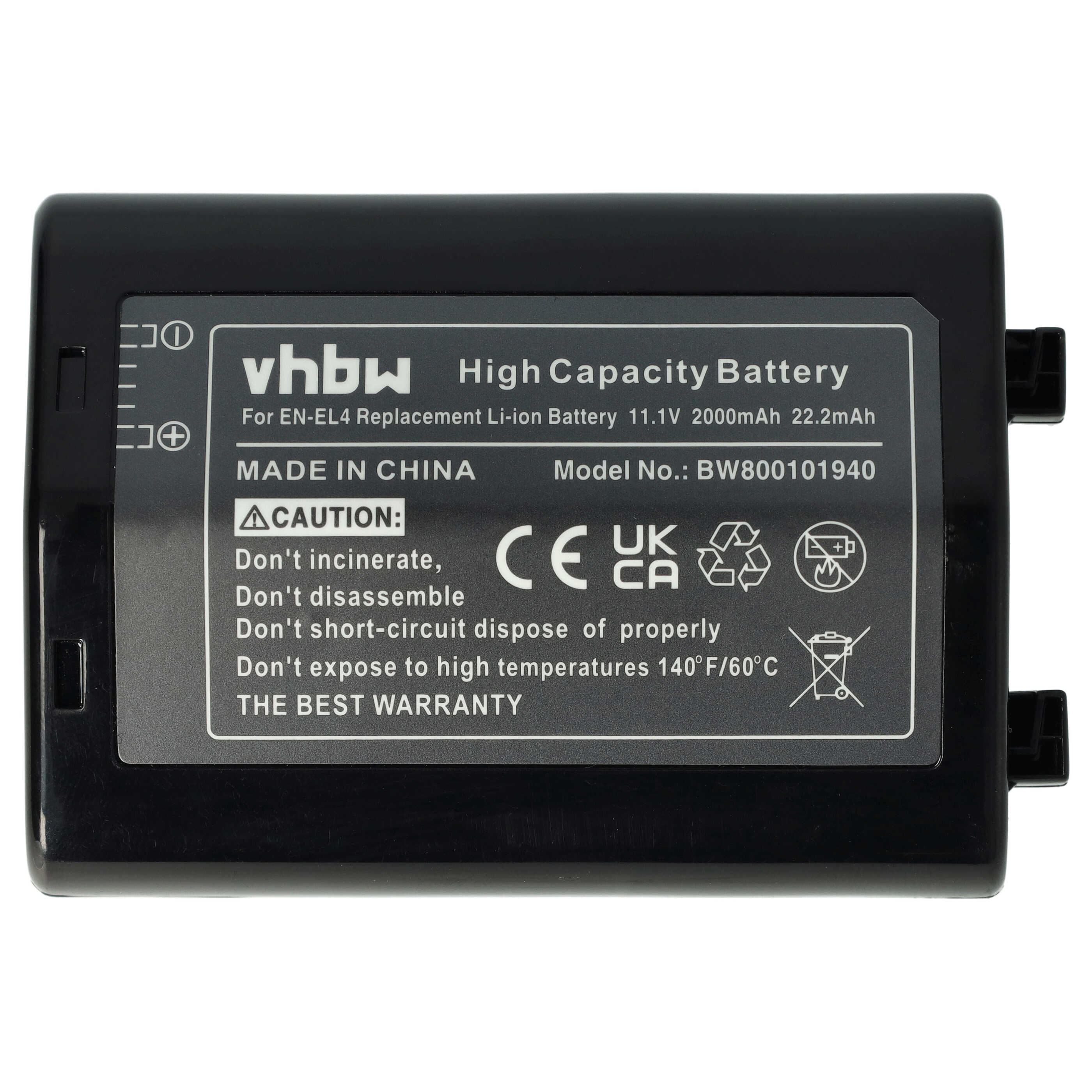 Battery Replacement for Nikon EN-EL4, EN-EL4a - 2000mAh, 11.1V, Li-Ion