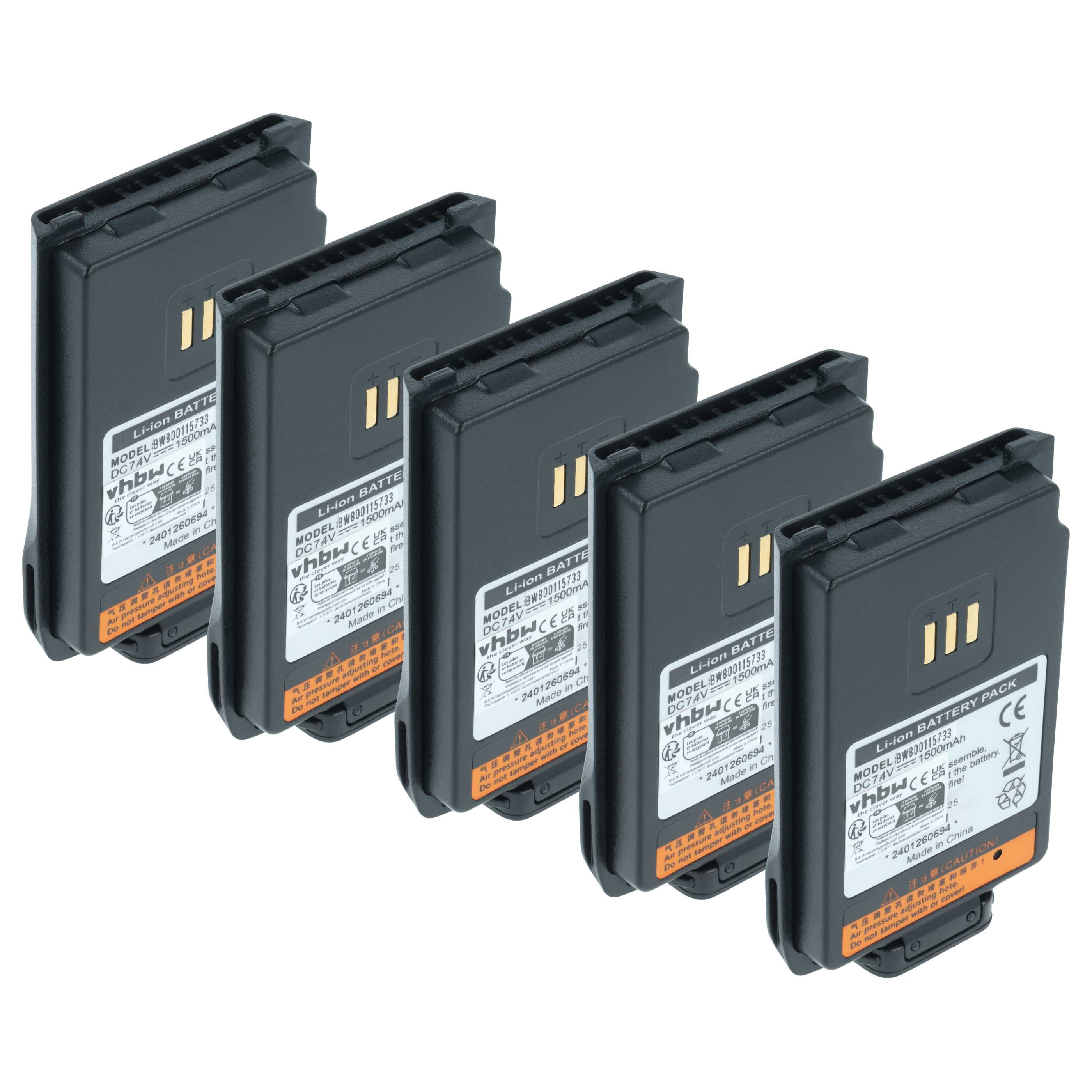 Radio 5x Battery replaces Hyt / Hytera BL1502, BL2010 - 1500 mAh 7.4 V Li-Ion