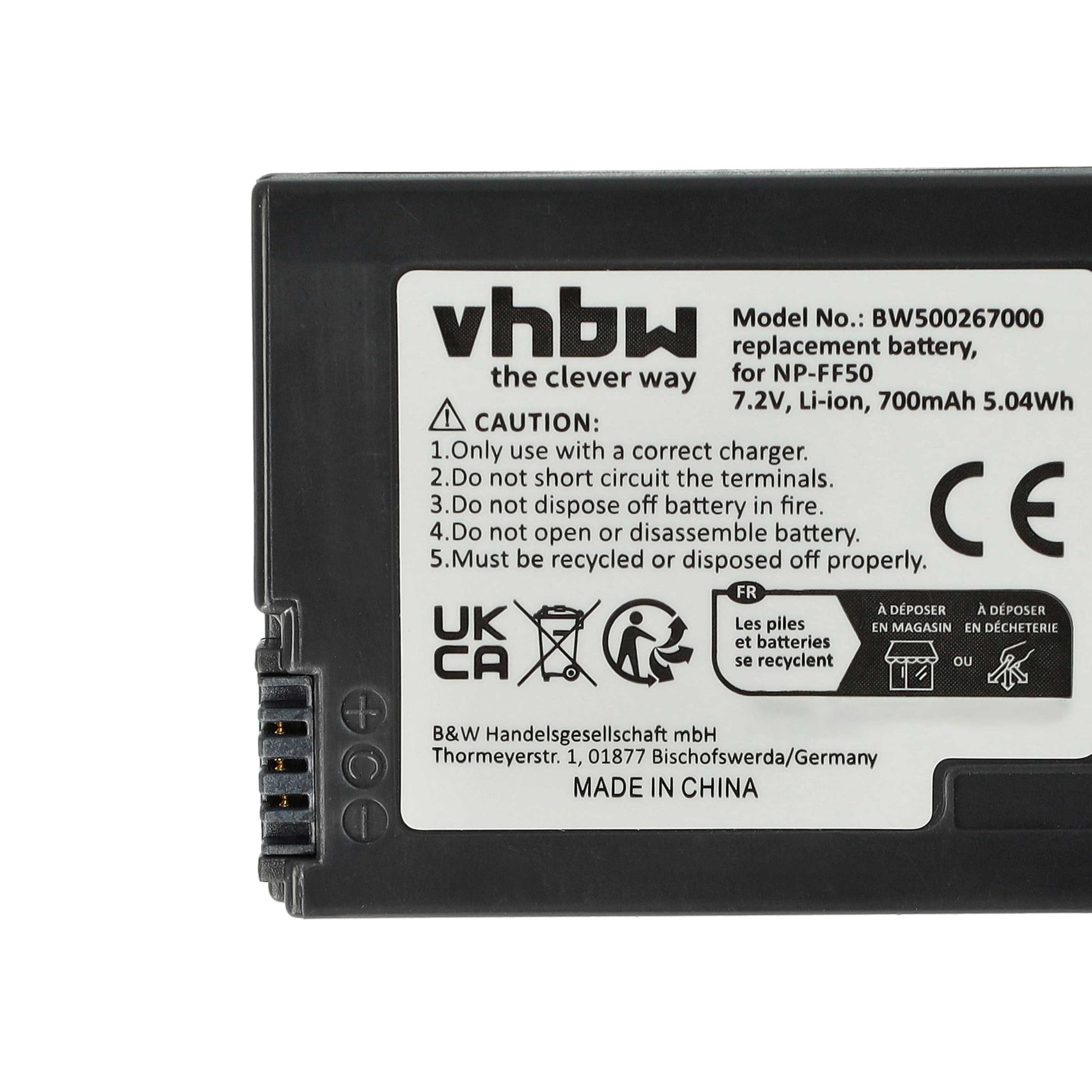 Videocamera 3x Battery replaces Sony NP-FF51, NP-FF50 - 700 mAh 7.4 V Li-Ion