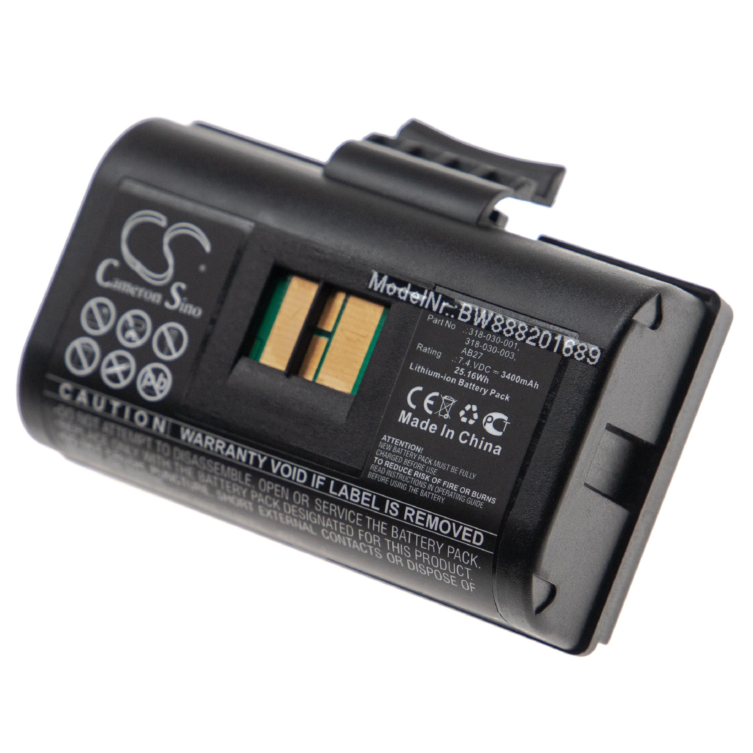Batterie remplace Intermec 318-030-001, 318-030-003, AB27 pour imprimante - 3400mAh 7,4V Li-ion