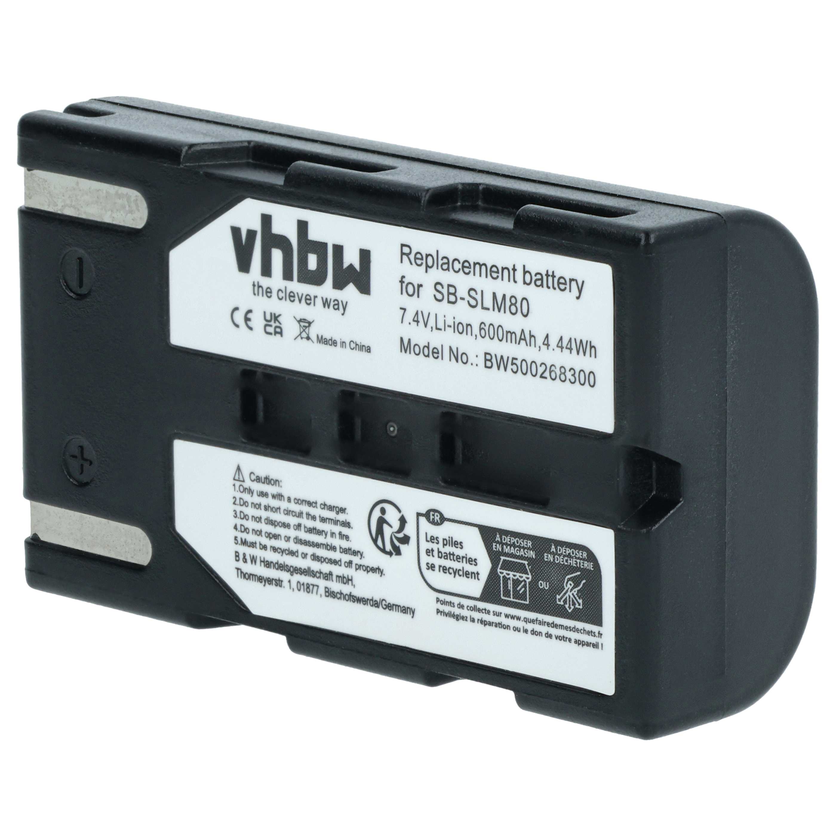 Videocamera Battery replaces Samsung SB-LSM160, SB-LSM320, SB-LSM80 - 600 mAh 7.2 V Li-Ion