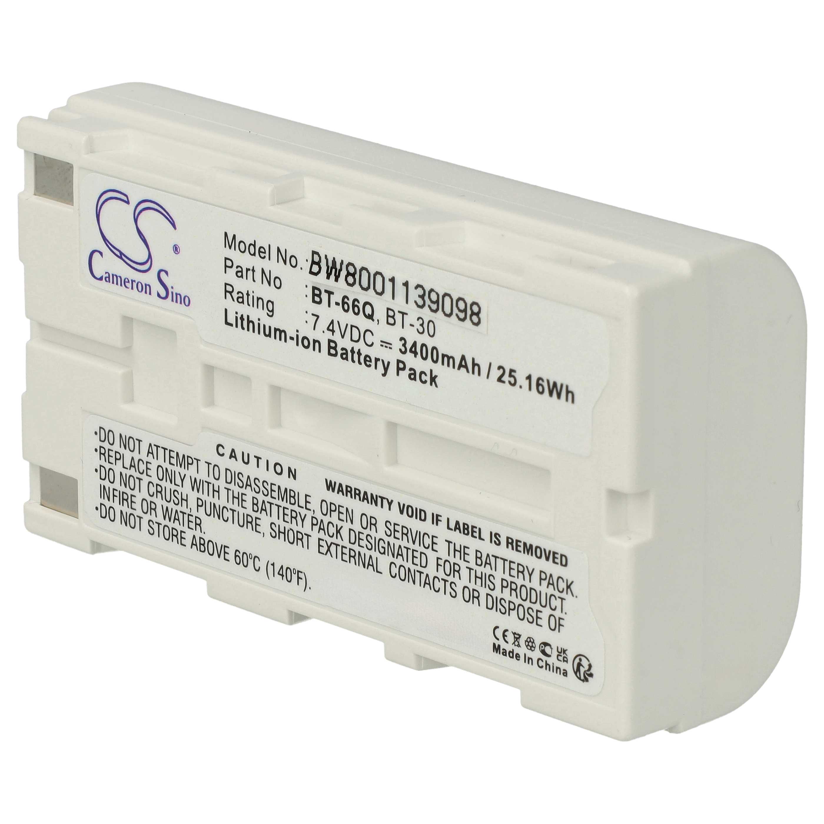 Batería reemplaza Topcon BT-65Q, BT-66Q, BT-30, BT-62Q para dispositivo medición (3400 mAh, 7,4 V, Li-Ion)