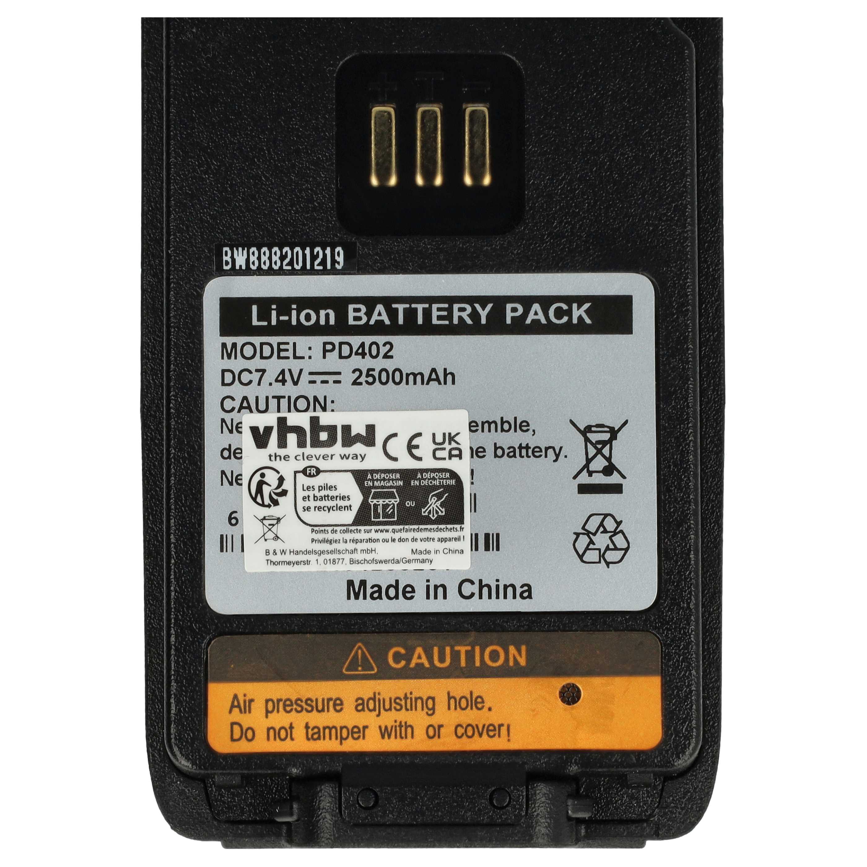Radio Battery replaces Hytera BL1502, BL2010, BL1504, BL2020-EX, BL2020 - 2500 mAh 7.2 V Li-Ion