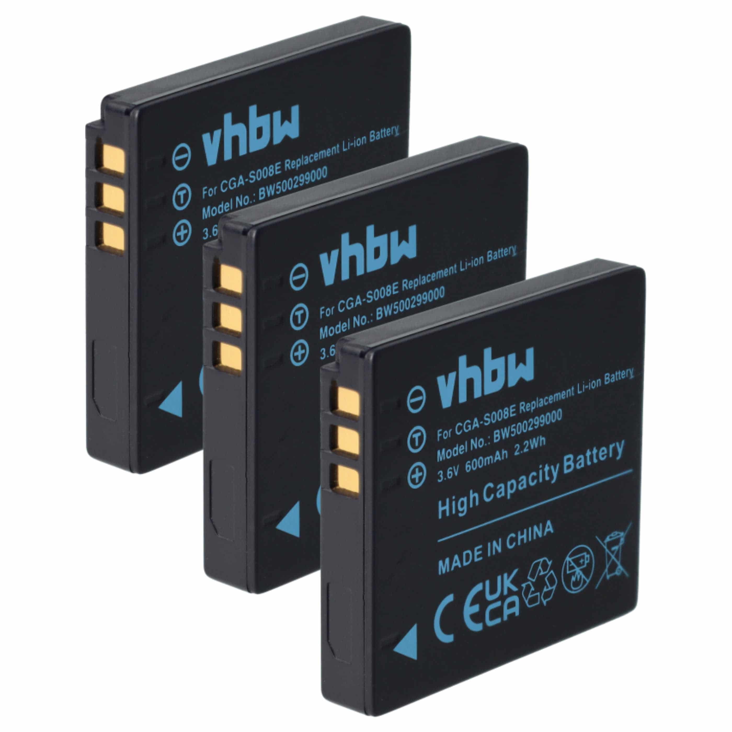 3x Battery replaces Leica BP-DC6 - 600mAh, 3.6V, Li-Ion