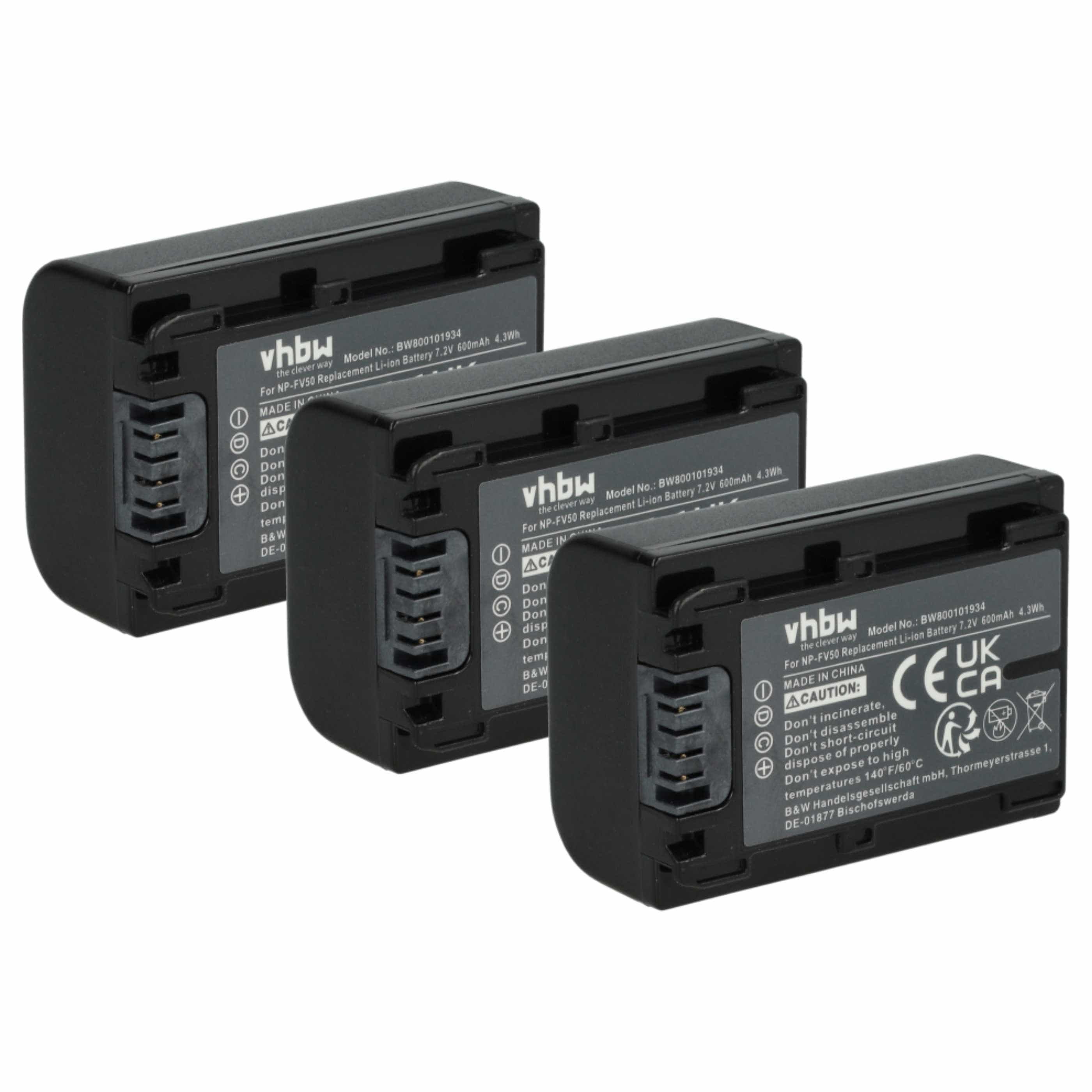 Videocamera 3x Battery replaces Sony NP-FV40, NP-FV50, NP-FV30 - 600 mAh 7.2 V Li-Ion