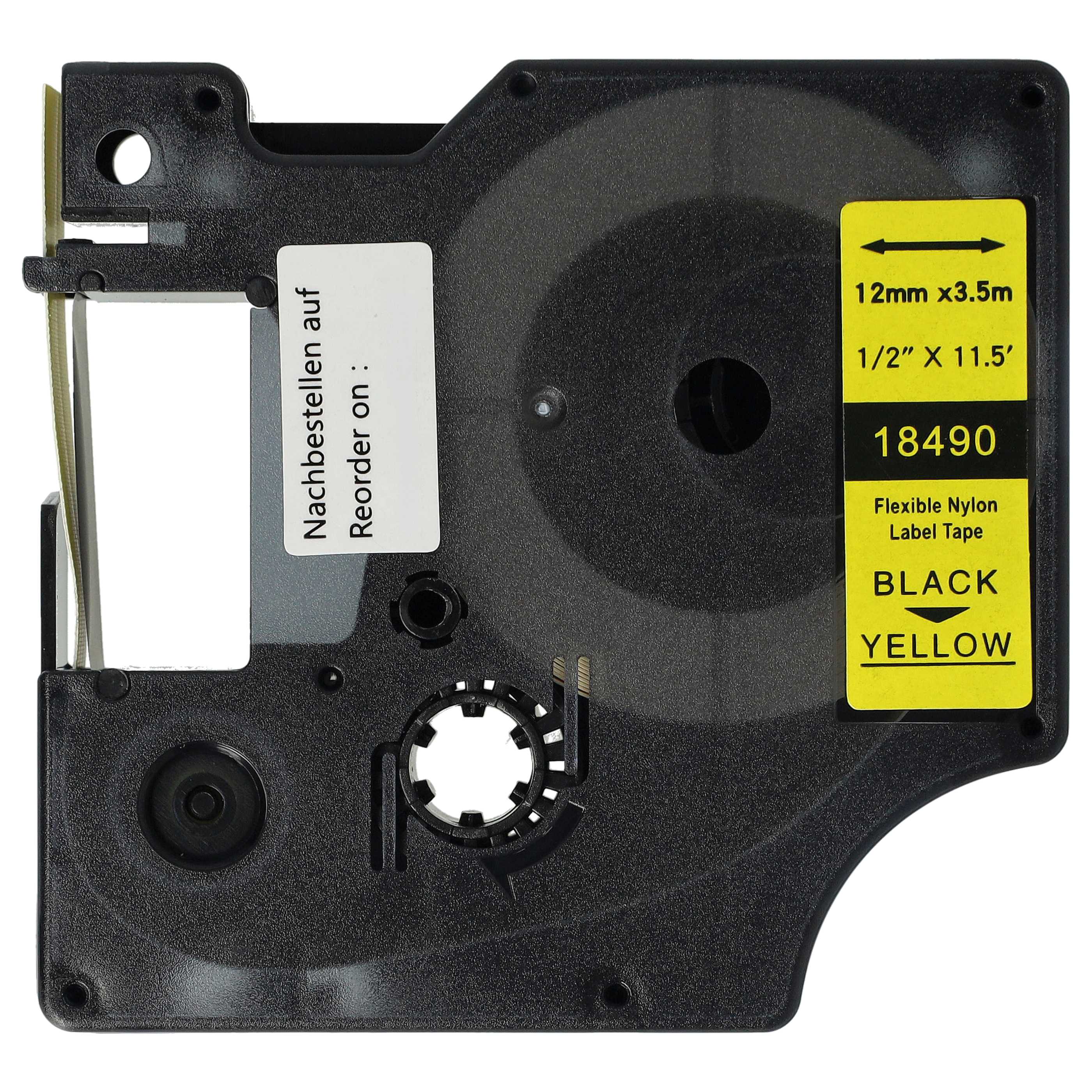 Label Tape replaces Dymo 18490 - 12 mm Black to Yellow, Nylon