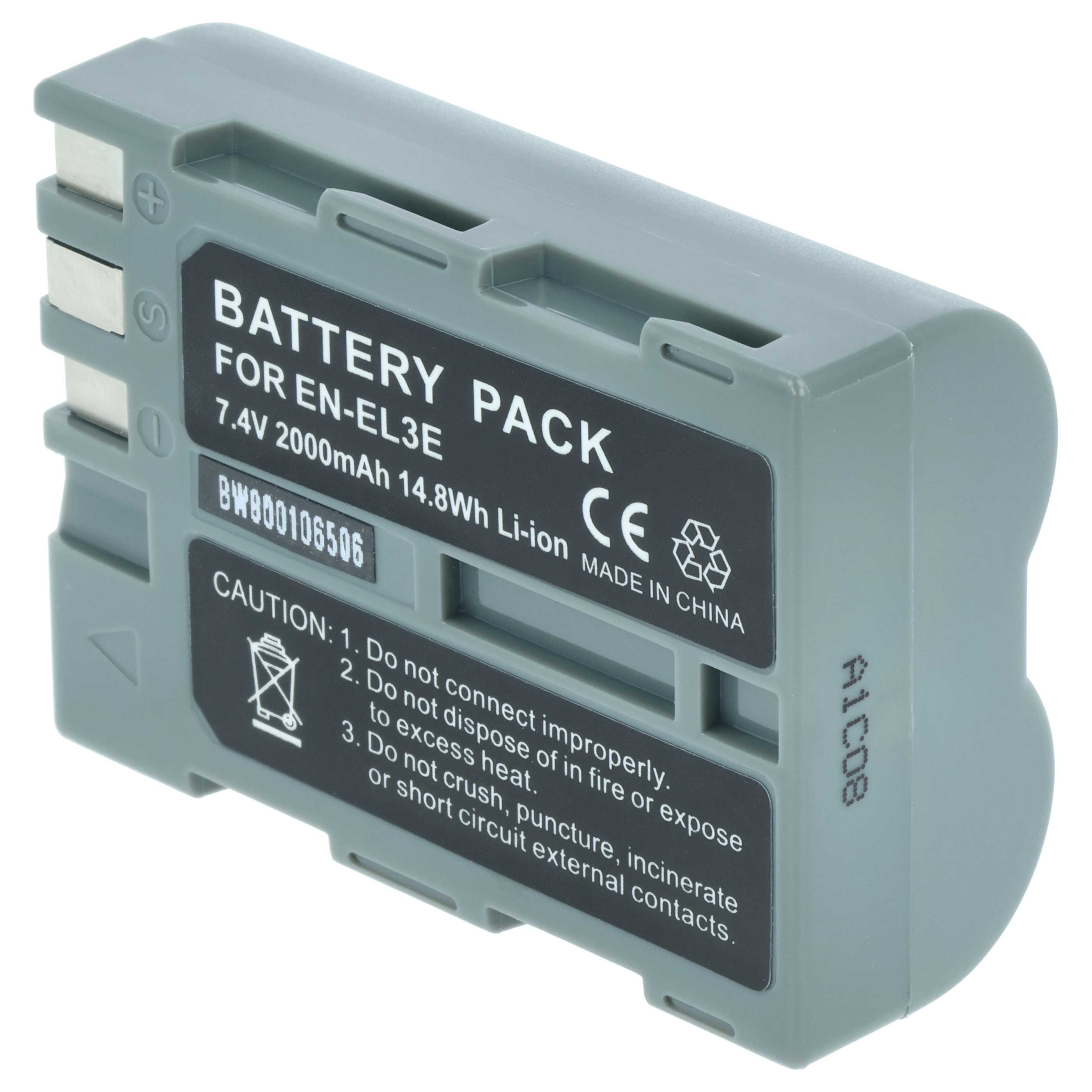 Battery replaces Nikon EN-EL3e, EN-EL3, EN-EL3a - 2000mAh, 7.2V, Li-Ion with Info Chip