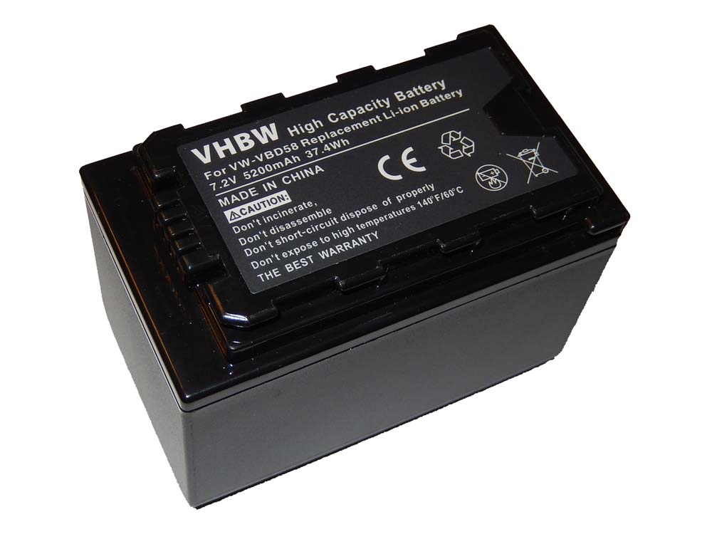 Batterie remplace Panasonic VW-VBD58 pour caméscope - 5200mAh 7,4V Li-ion avec puce