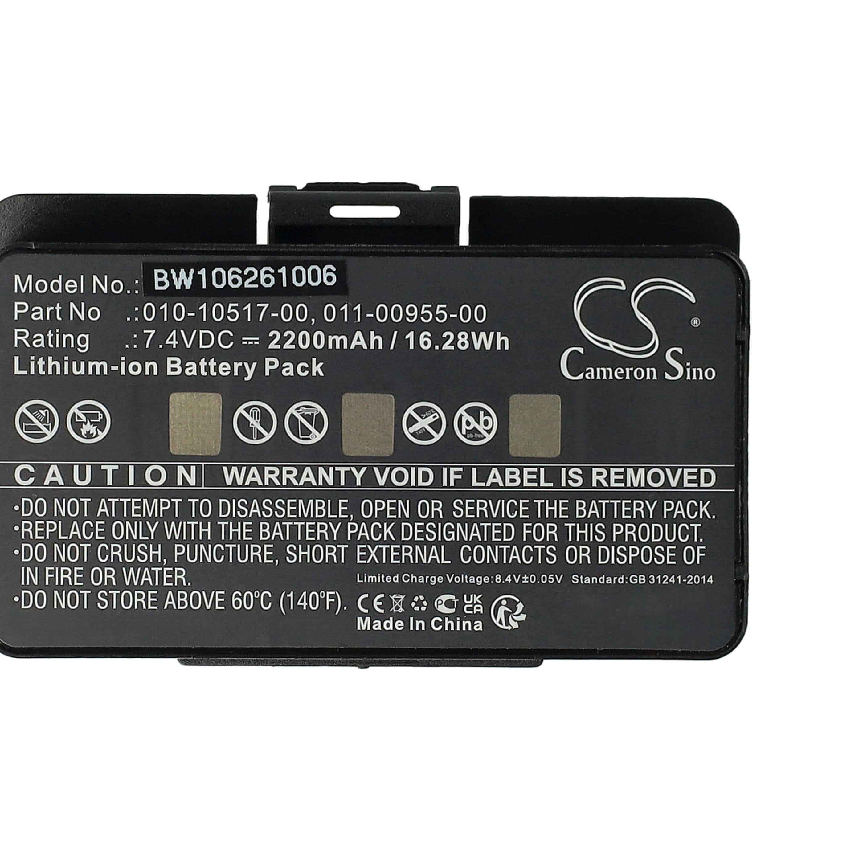 Batterie remplace Garmin 010-10517-00, 010-10517-01, 01070800001 pour navigation GPS - 2200mAh 7,4V Li-ion