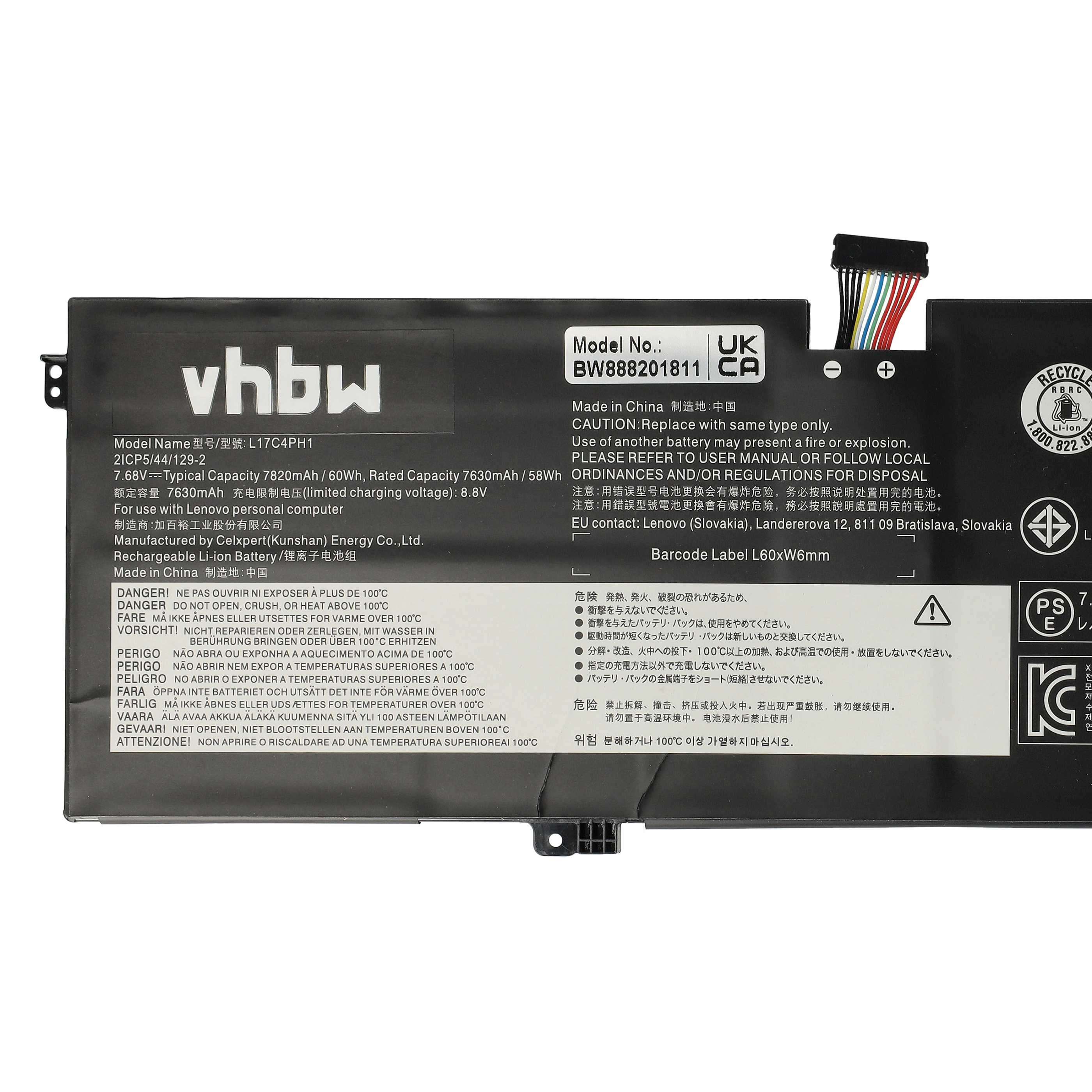 Batteria sostituisce Lenovo 5B10Q82425, 5B10W67273, 5B10Q82426 per notebook Lenovo - 7600mAh 7,68V Li-Poly