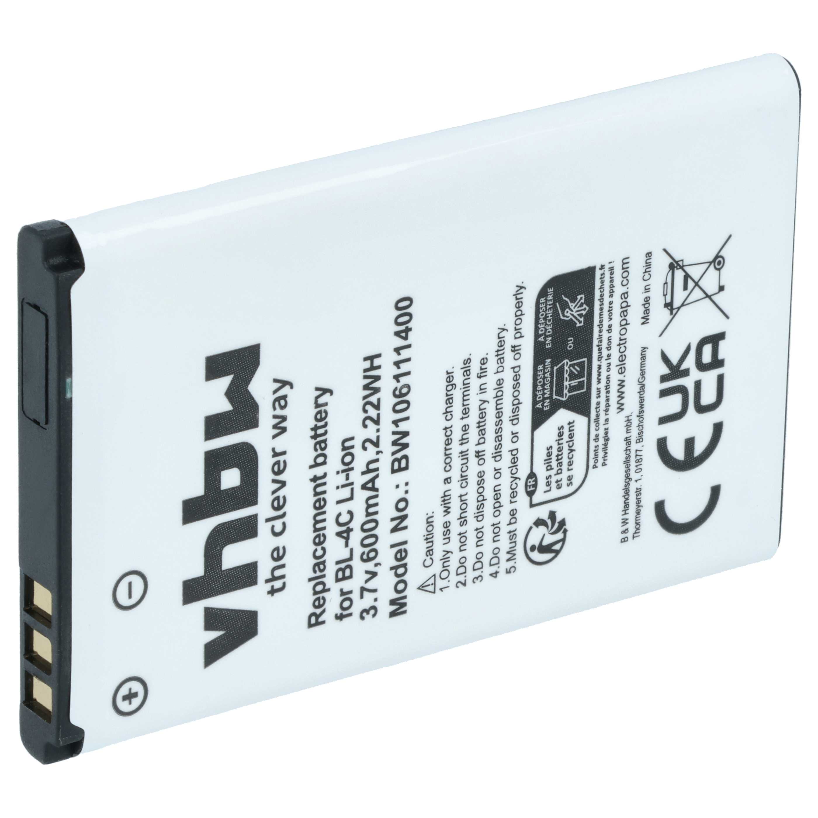 Batteria sostituisce Bea-fon C140/C240, EU001B, S400 EU001W per cellulare - 600mAh 3,7V Li-Ion 