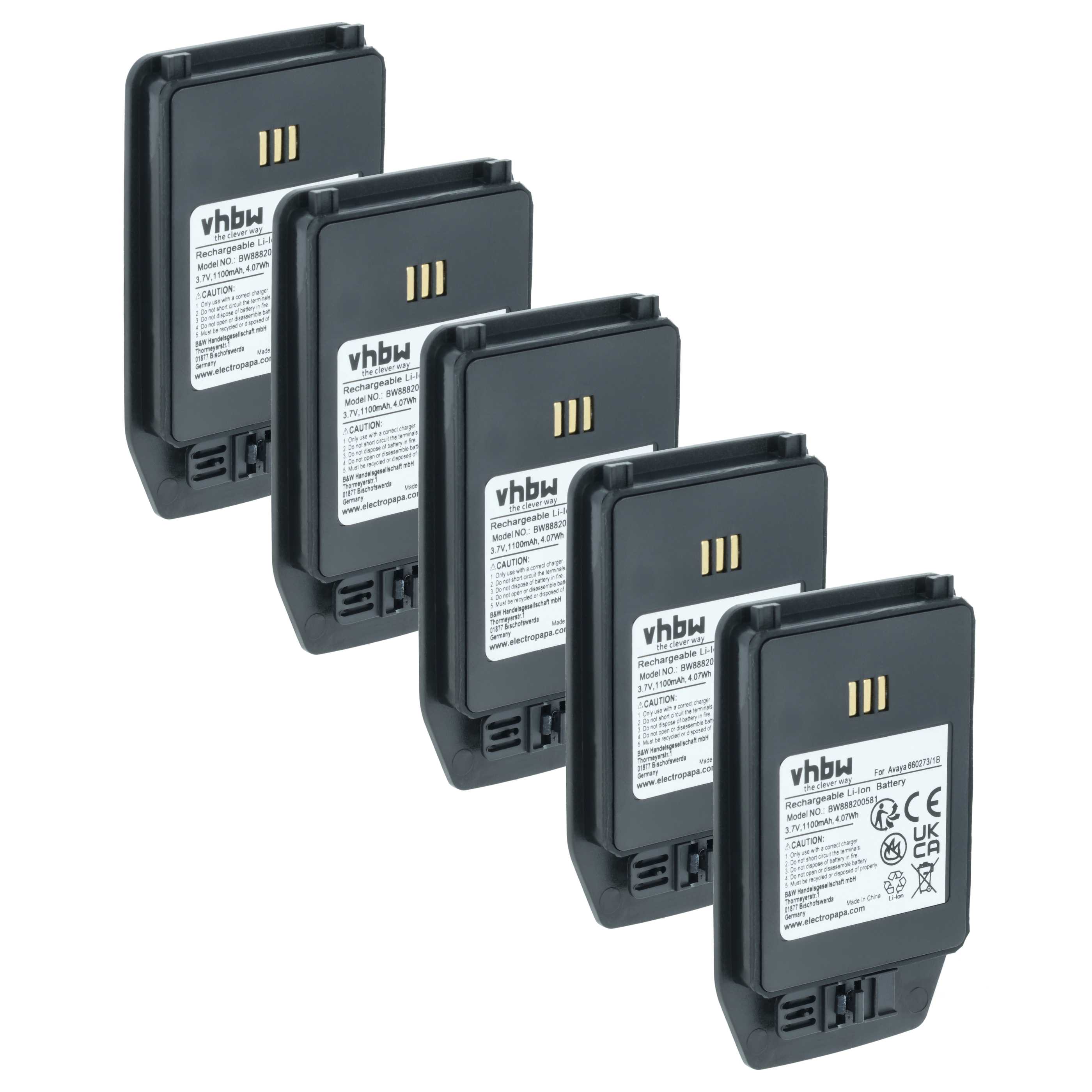 5x Akumulator do telefonu smartfona zamiennik Ascom 1220187, 660273/1B - 1100 mAh 3,7 V Li-Ion