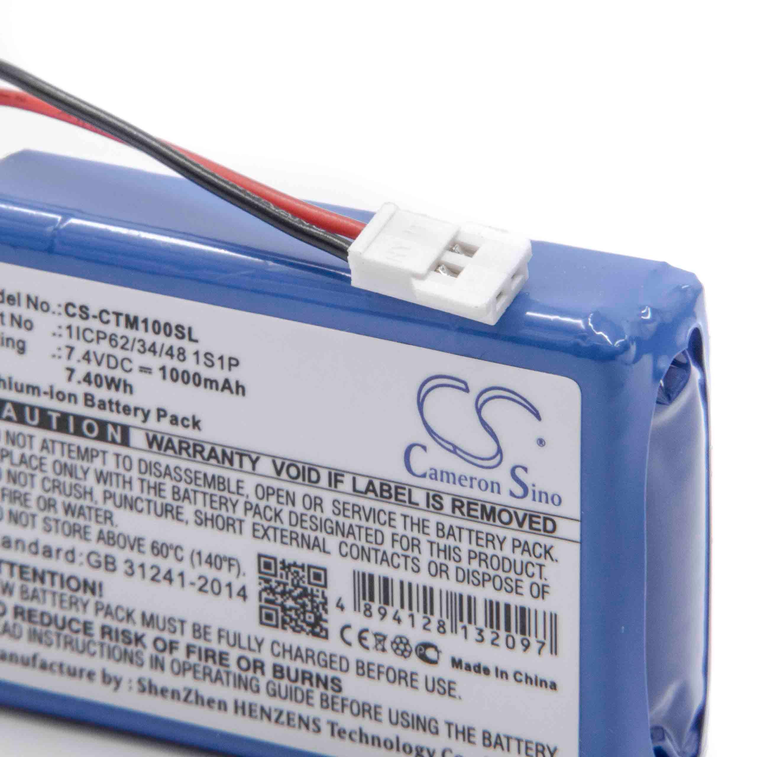 Batería reemplaza CTMS 1ICP62/34/48 1S1P para comprobador de billetes CTMS - 1000 mAh 7,4 V Li-Ion