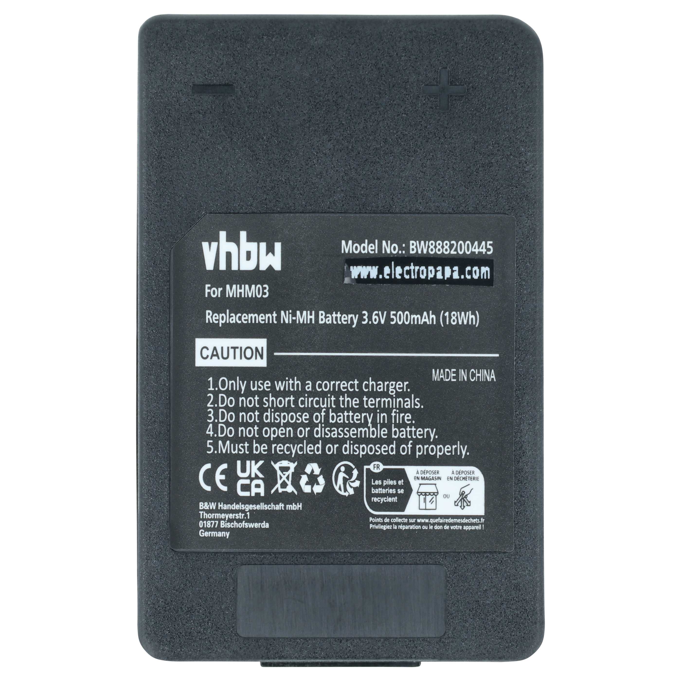Batterie remplace Autec MHM03, LPM01LI, LPM01, R0BATT00E11A0, R0BATT00E10A0 - 500mAh 3,6V NiMH