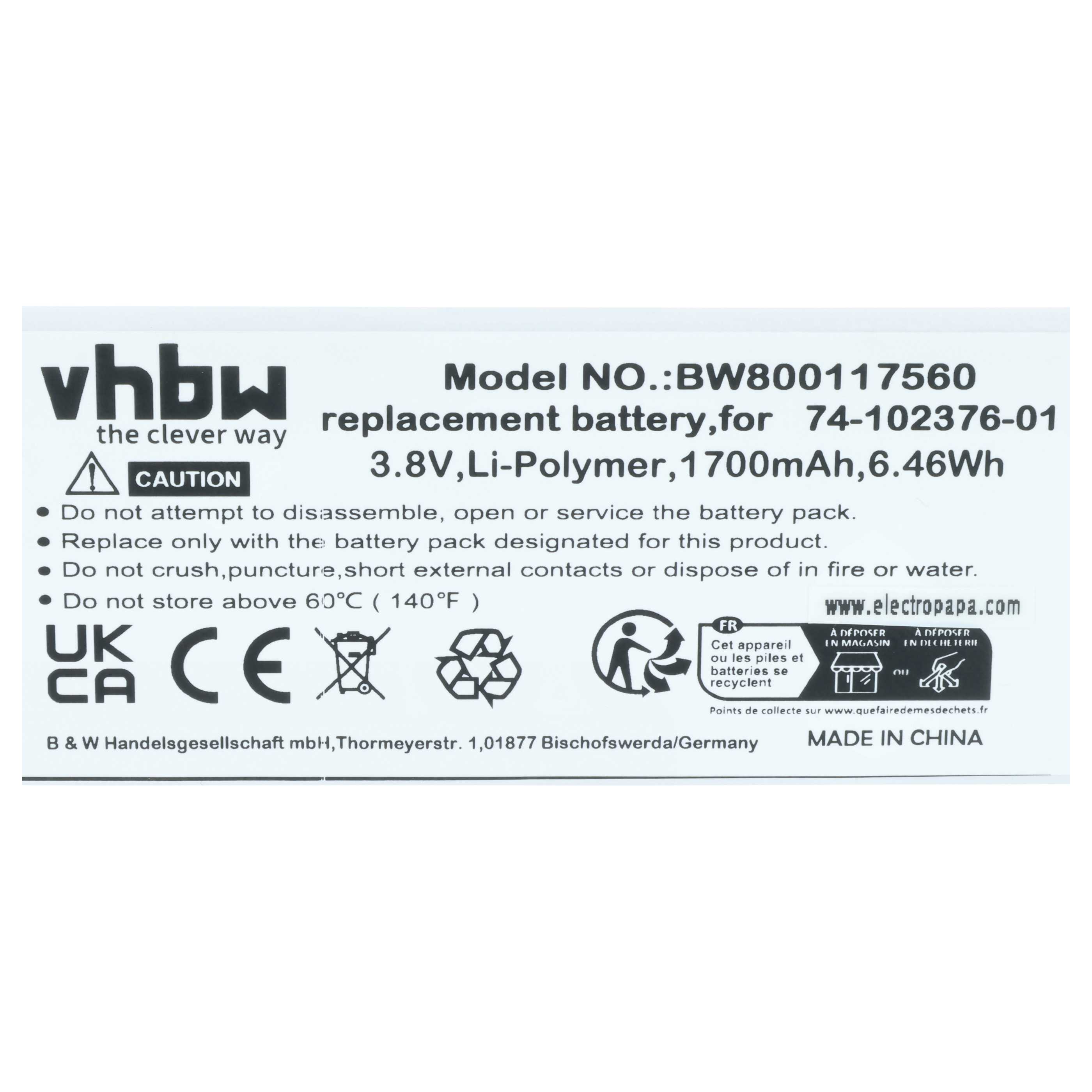 5x Batteria sostituisce Cisco CP-BATT-8821, 74-102376-01 per telefono Cisco - 1700mAh 3,8V Li-Poly