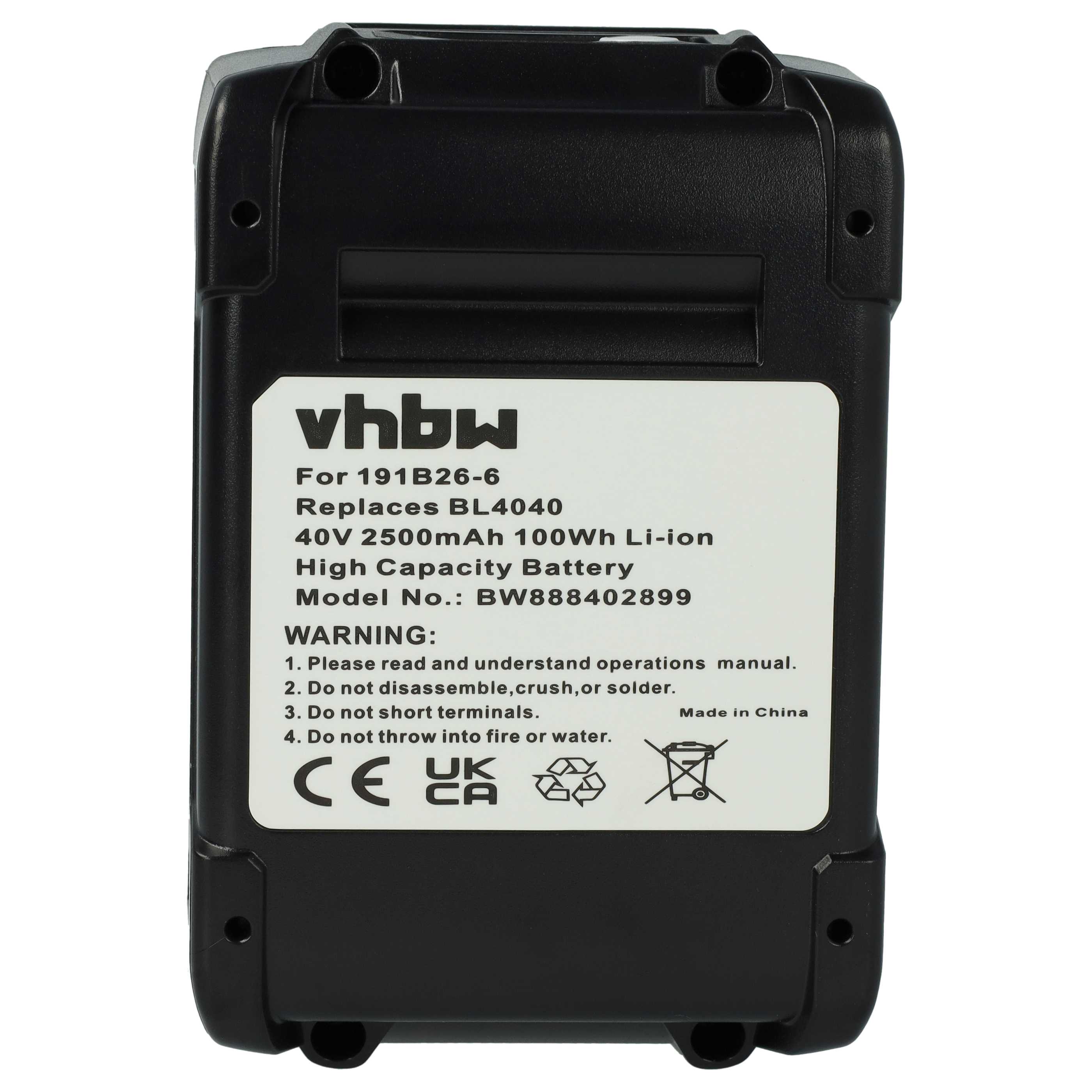 2x Batería para herramienta reemplaza Makita 191X65-8, 191B36-3, 191B26-6, 191L29-0 - 2500 mAh, 40 V, Li-Ion