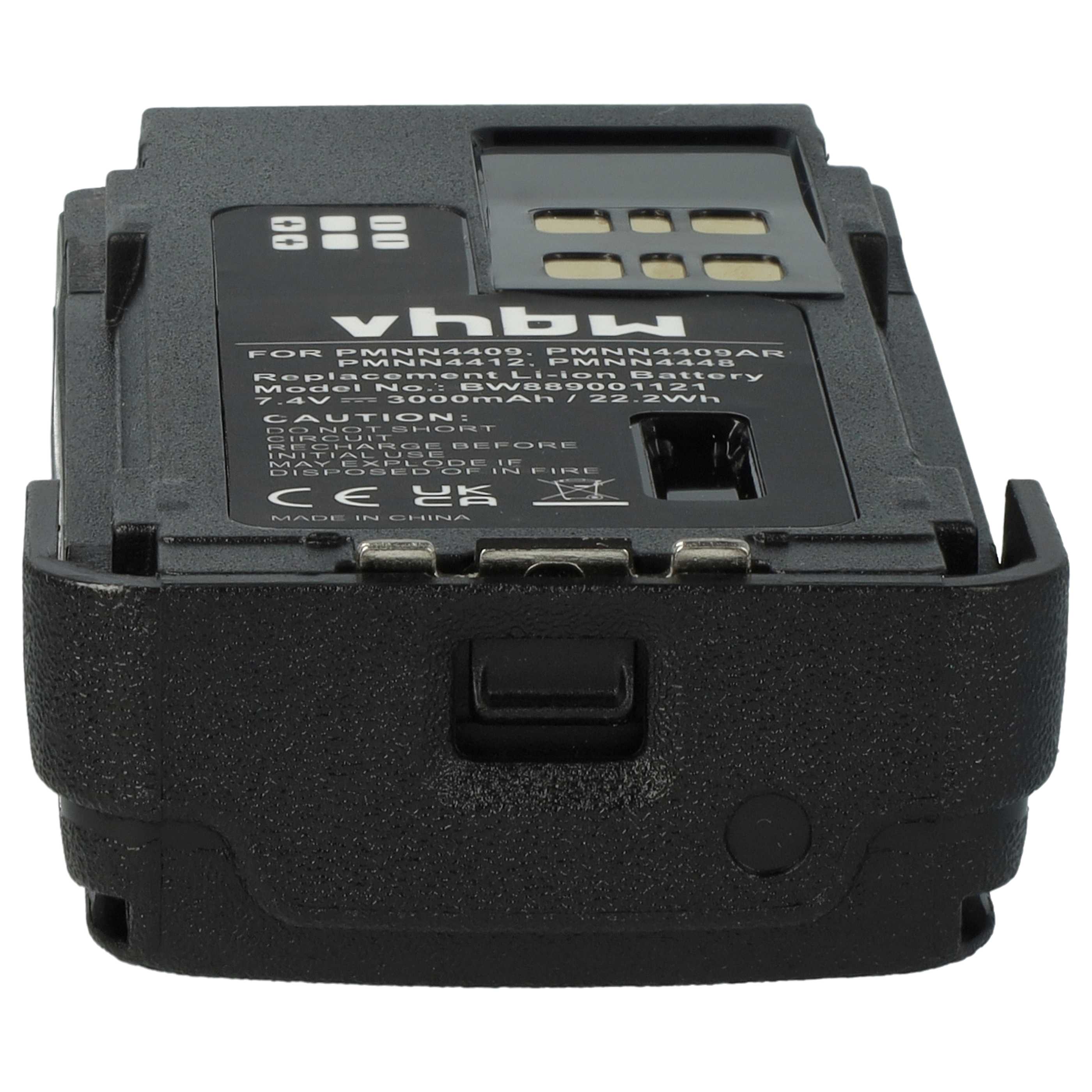 Radio 5x Battery replaces Motorola PMNN4406, PMNN4409BR, PMNN4406BR - 3000 mAh 7.4 V Li-Ion + Belt Clip