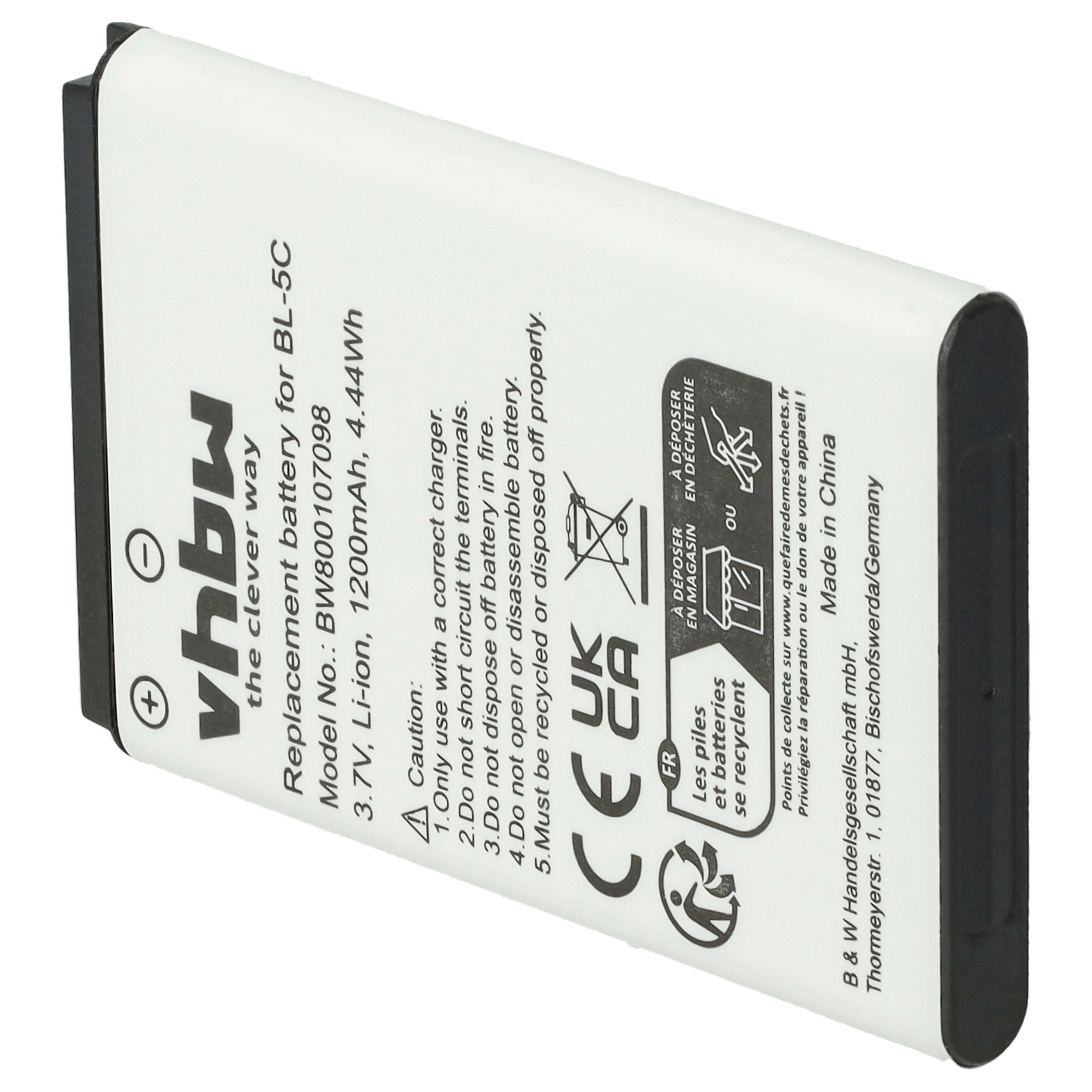Batterie remplace Blu C533457105T pour téléphone portable - 1200mAh, 3,7V, Li-ion