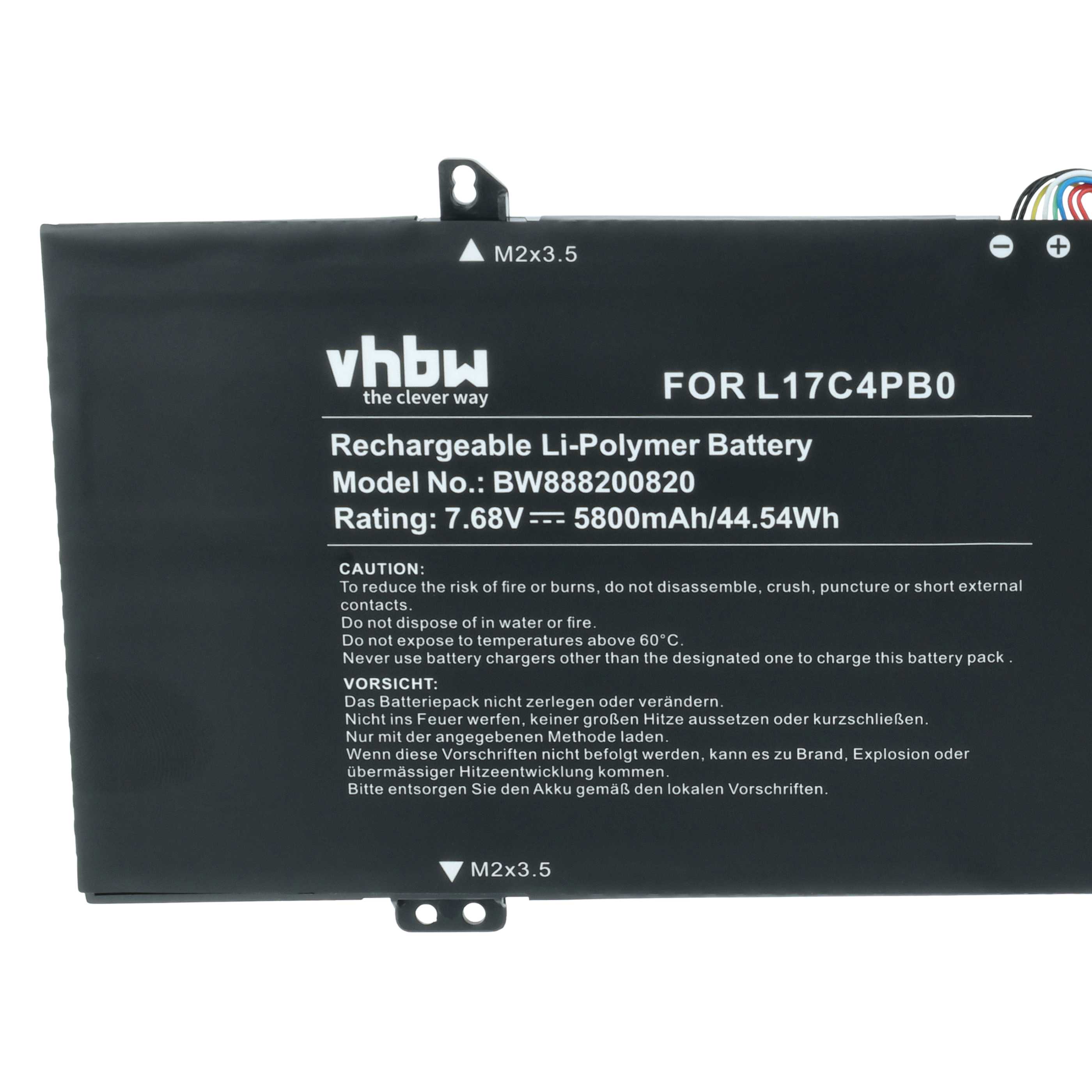 Batteria sostituisce Lenovo 5B10Q16067, 5B10Q22883, 5B10Q16066 per notebook - 5800mAh 7,68V Li-Poly nero
