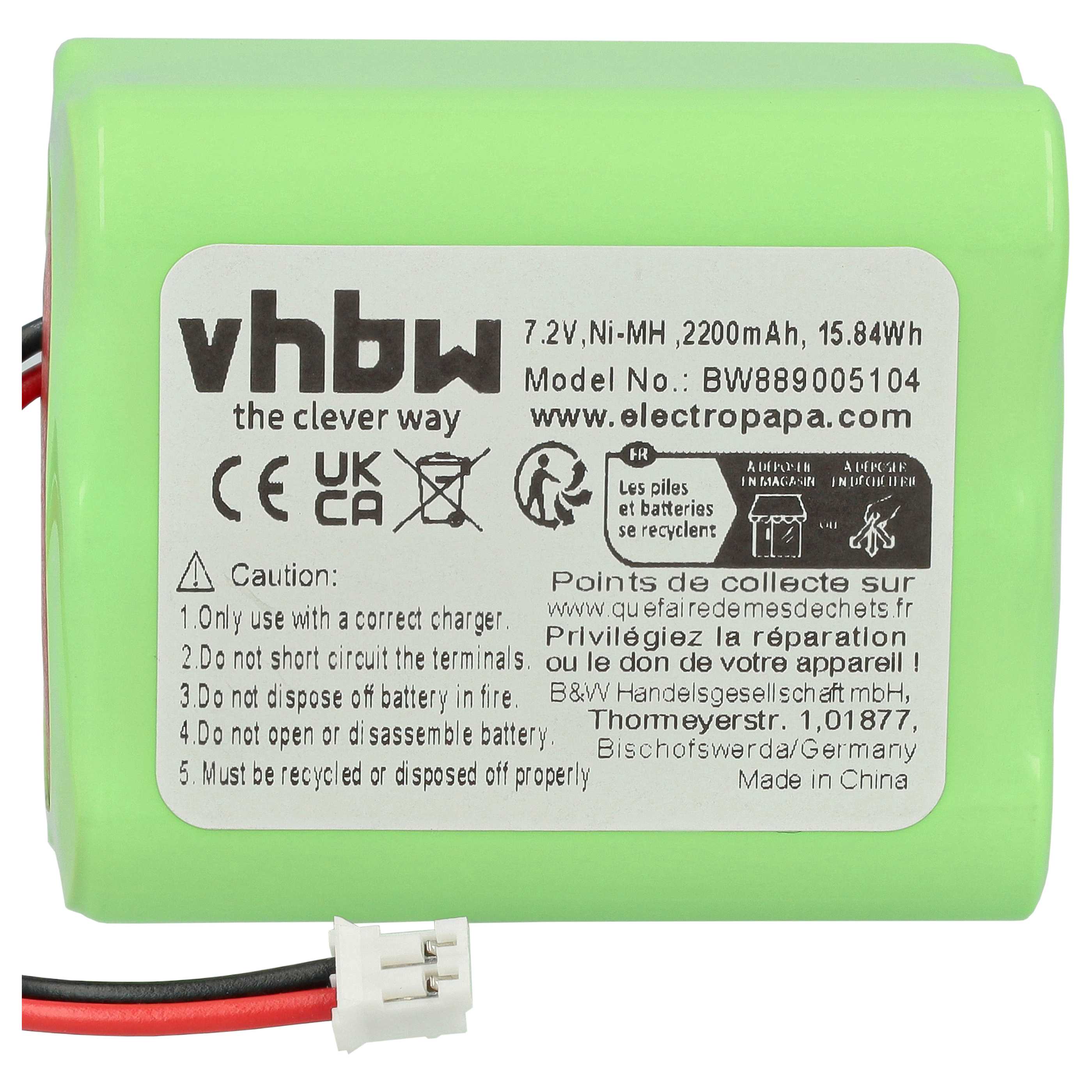 2x Batería para faro LED (2200 mAh, 7,2 V, NiMH)