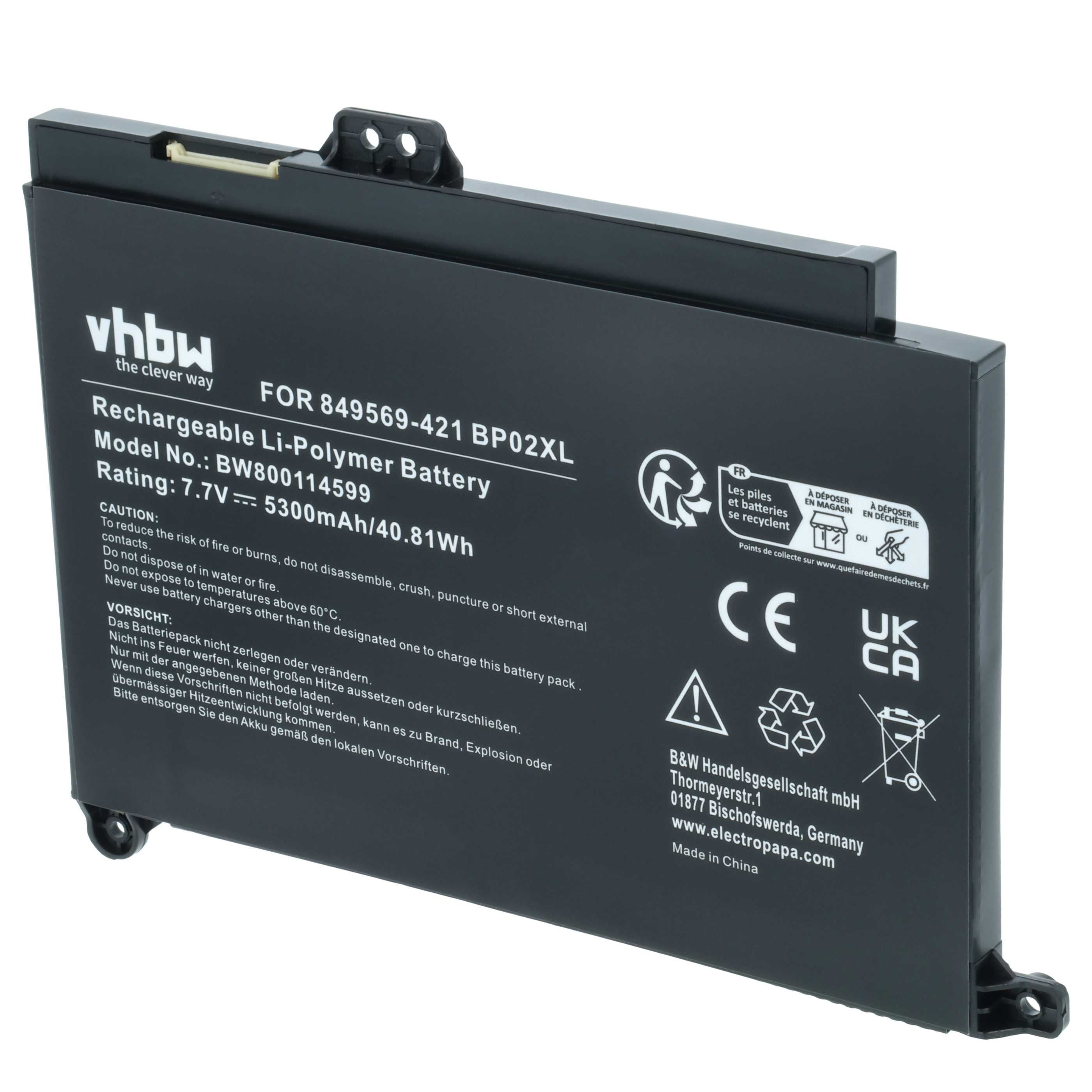 Akumulator do laptopa zamiennik HP 849569-421, 849569-541, 2ICP7/65/80 - 5300 mAh 7,7 V LiPo, czarny