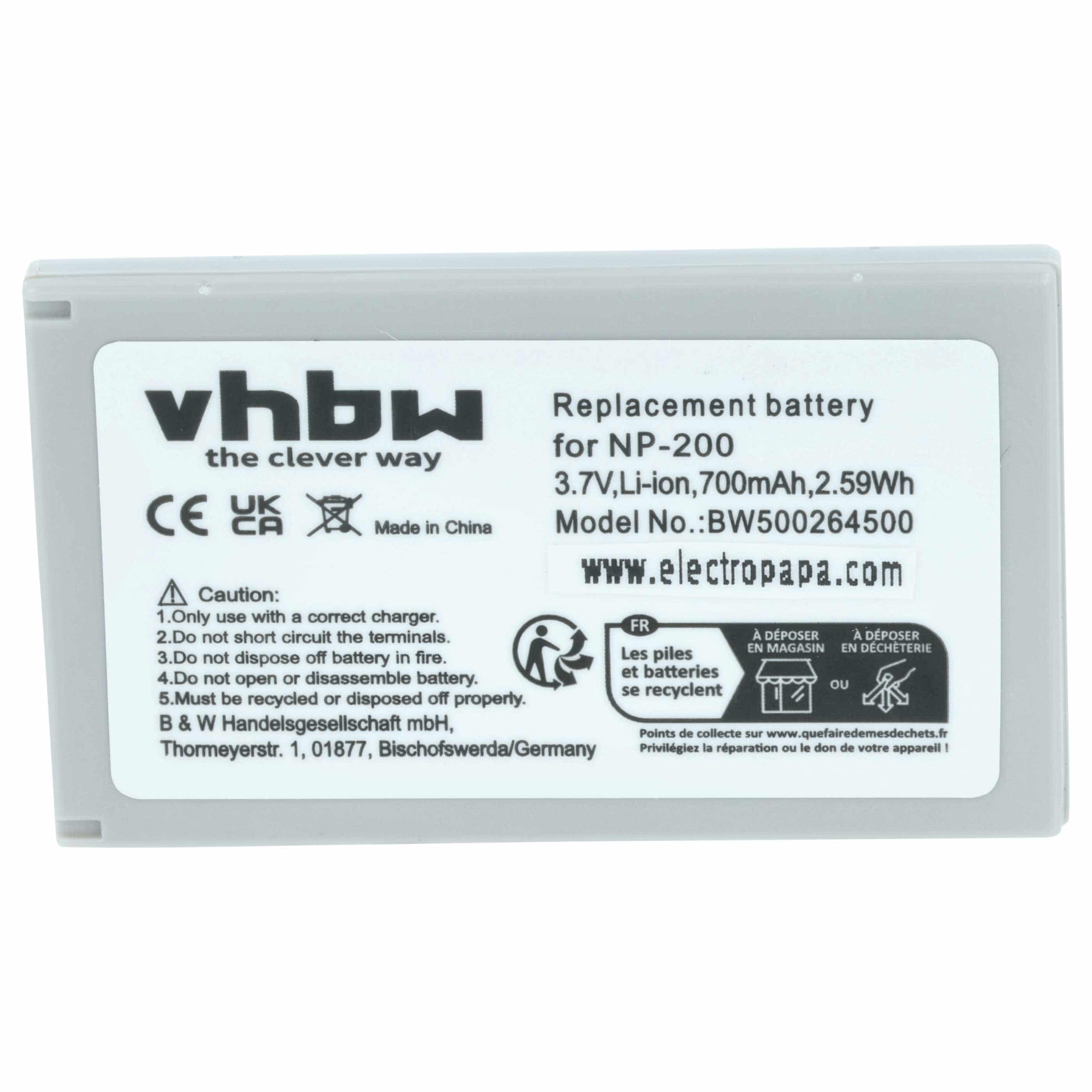 Videocamera Battery replaces Minolta NP-200 - 700 mAh 3.7 V Li-Ion