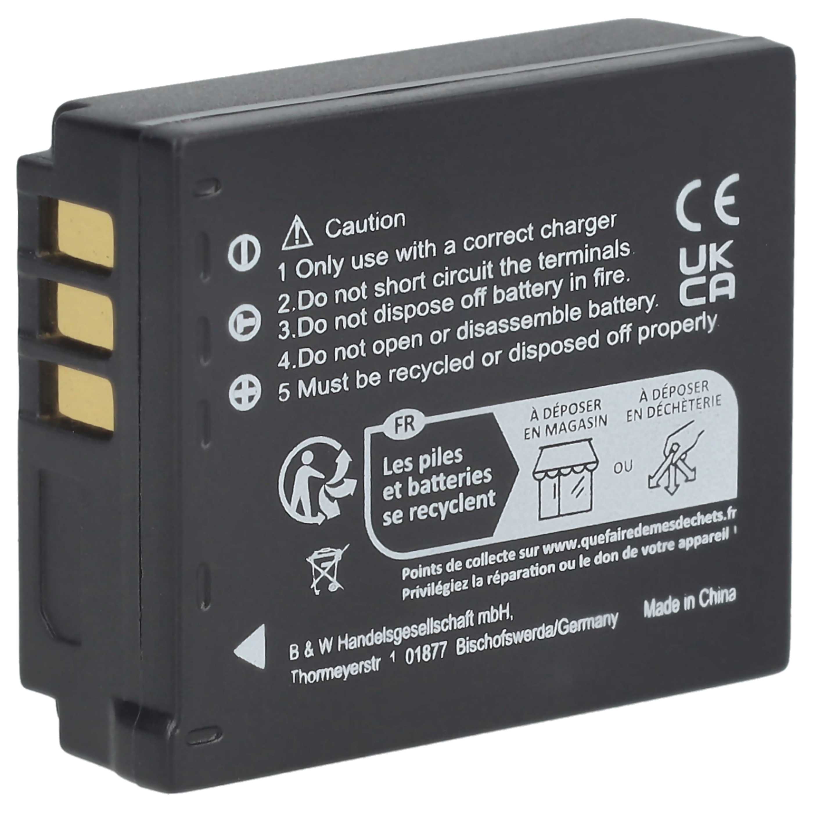 3x Batteria sostituisce Panasonic CGA-S007A/B, CGA-S007, CGA-S007A/1B per fotocamera - 1000mAh 3,7V Li-Ion