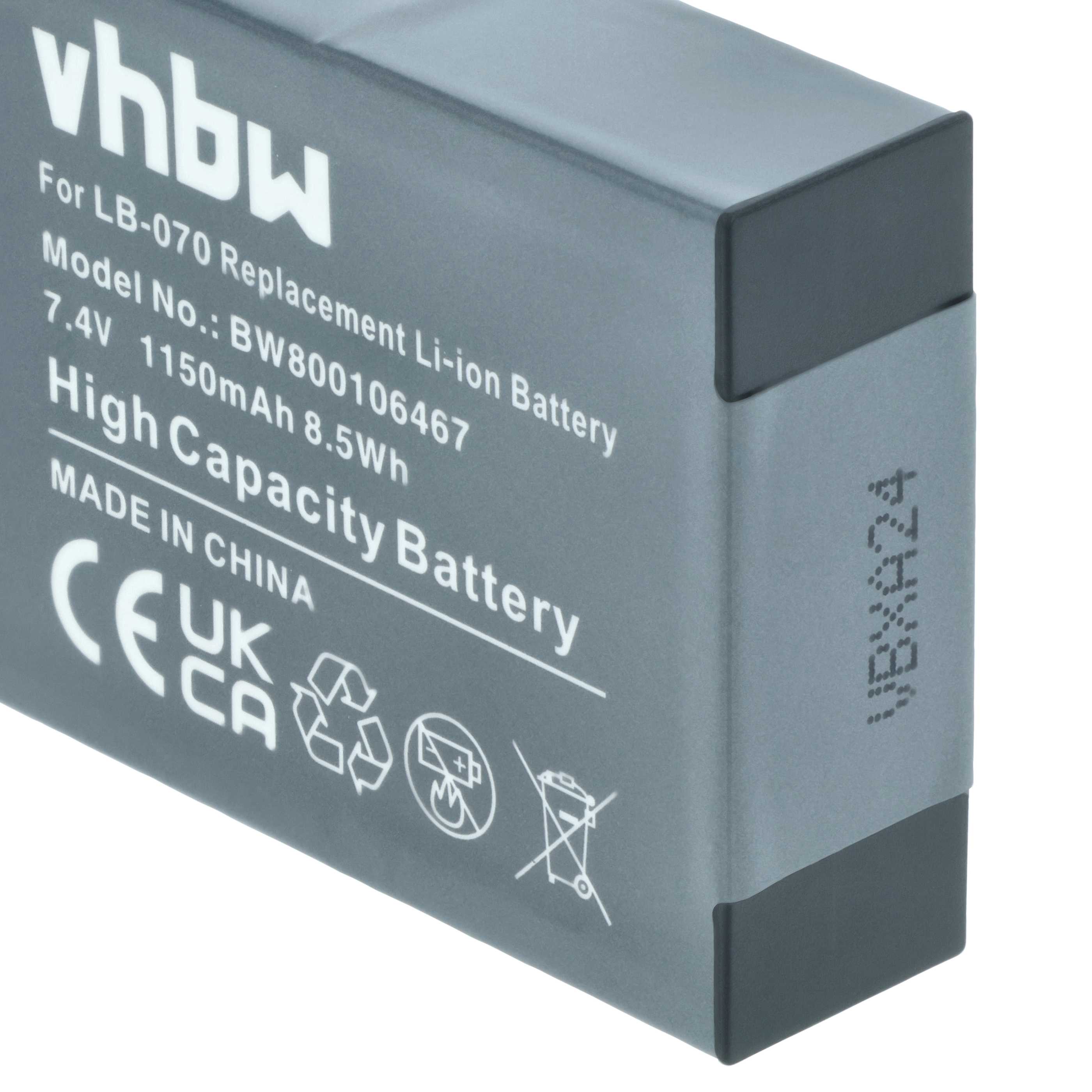 Battery replaces Kodak LB-070 - 1150mAh, 7.4V, Li-Ion