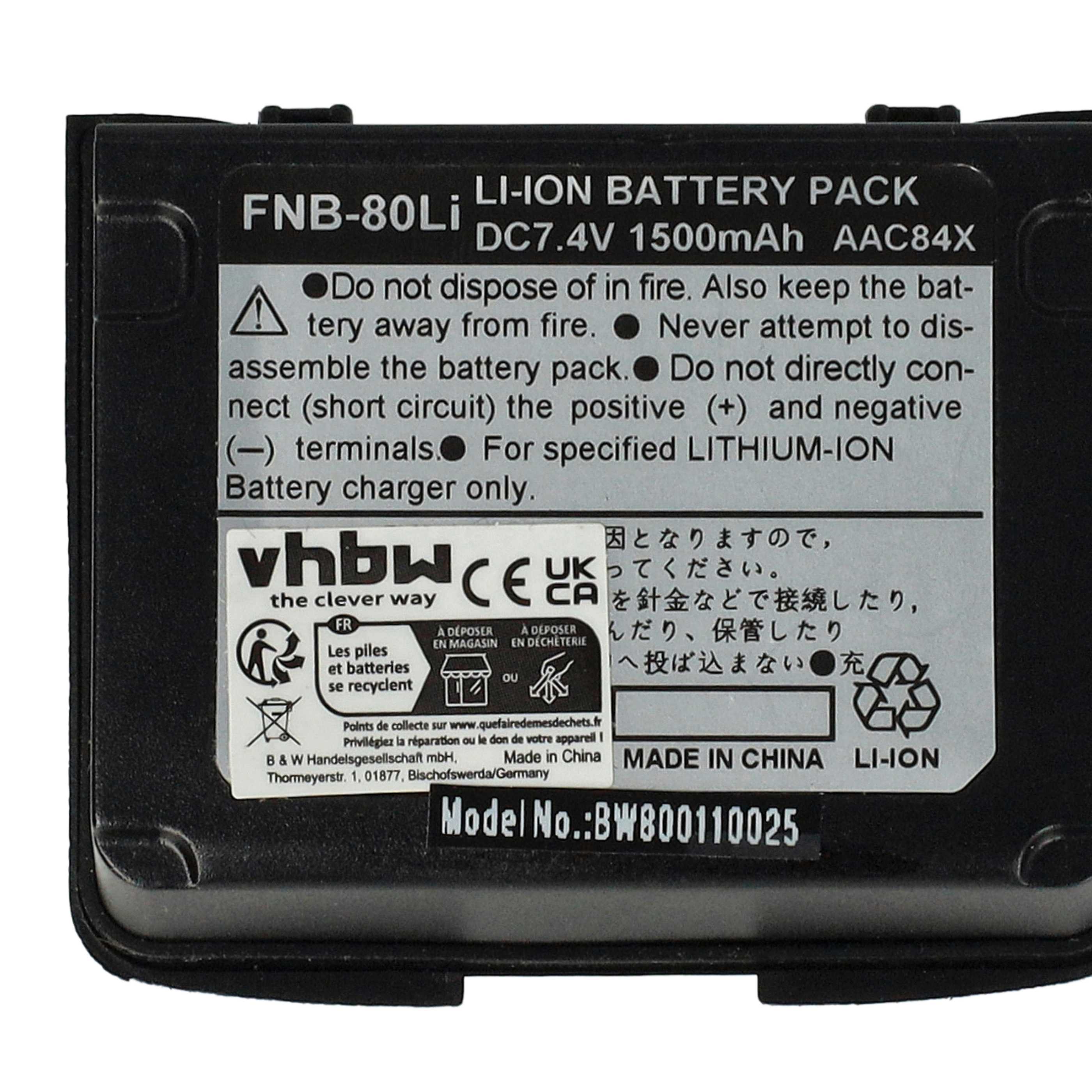 Radio 2x Battery replaces Vertex Yaesu FNB-V80li, FNB-80Li - 1500 mAh 7.4 V Li-Ion