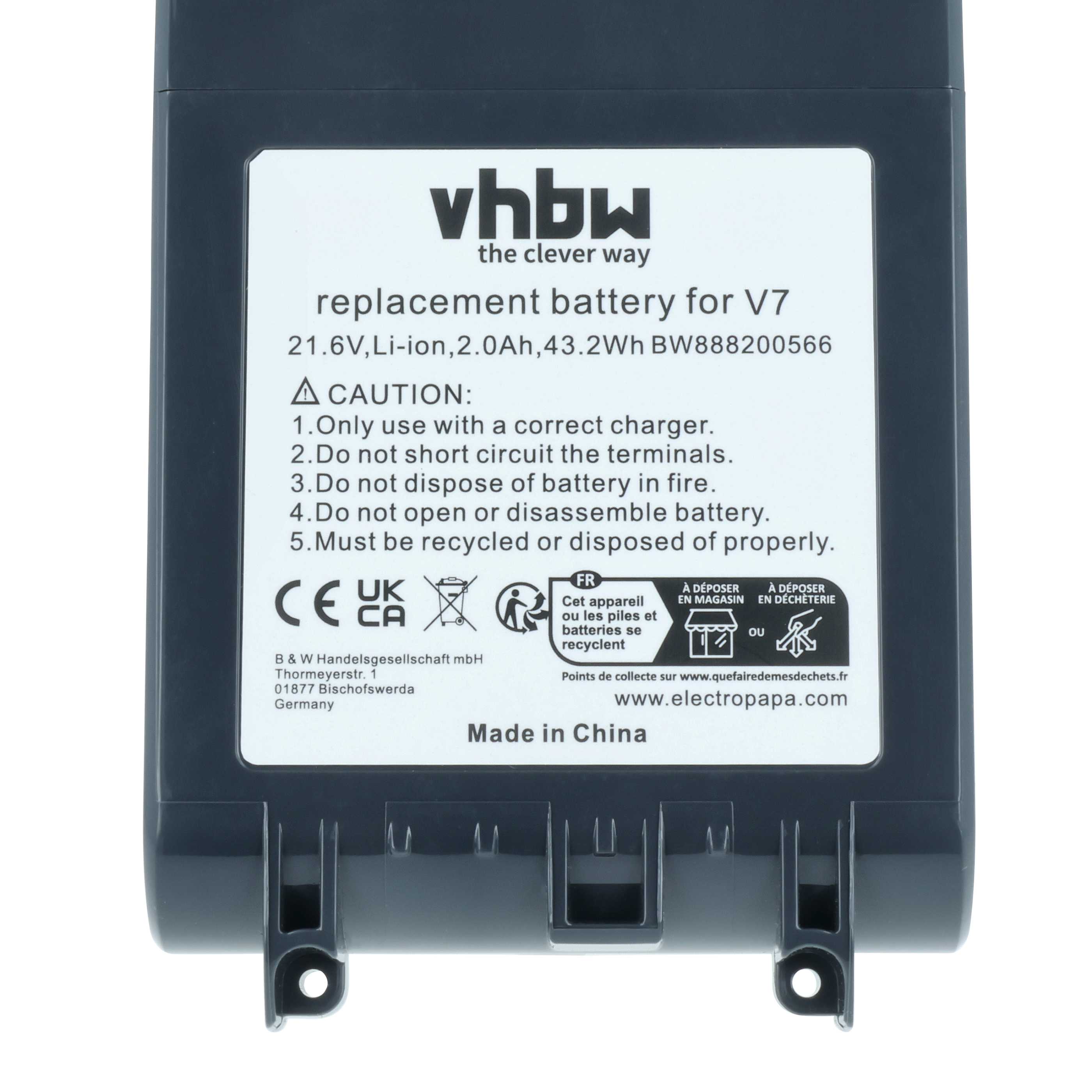 Batterie remplace Dyson 968670-03, 968670-02 pour aspirateur Dyson - 2000mAh 21,6V Li-ion