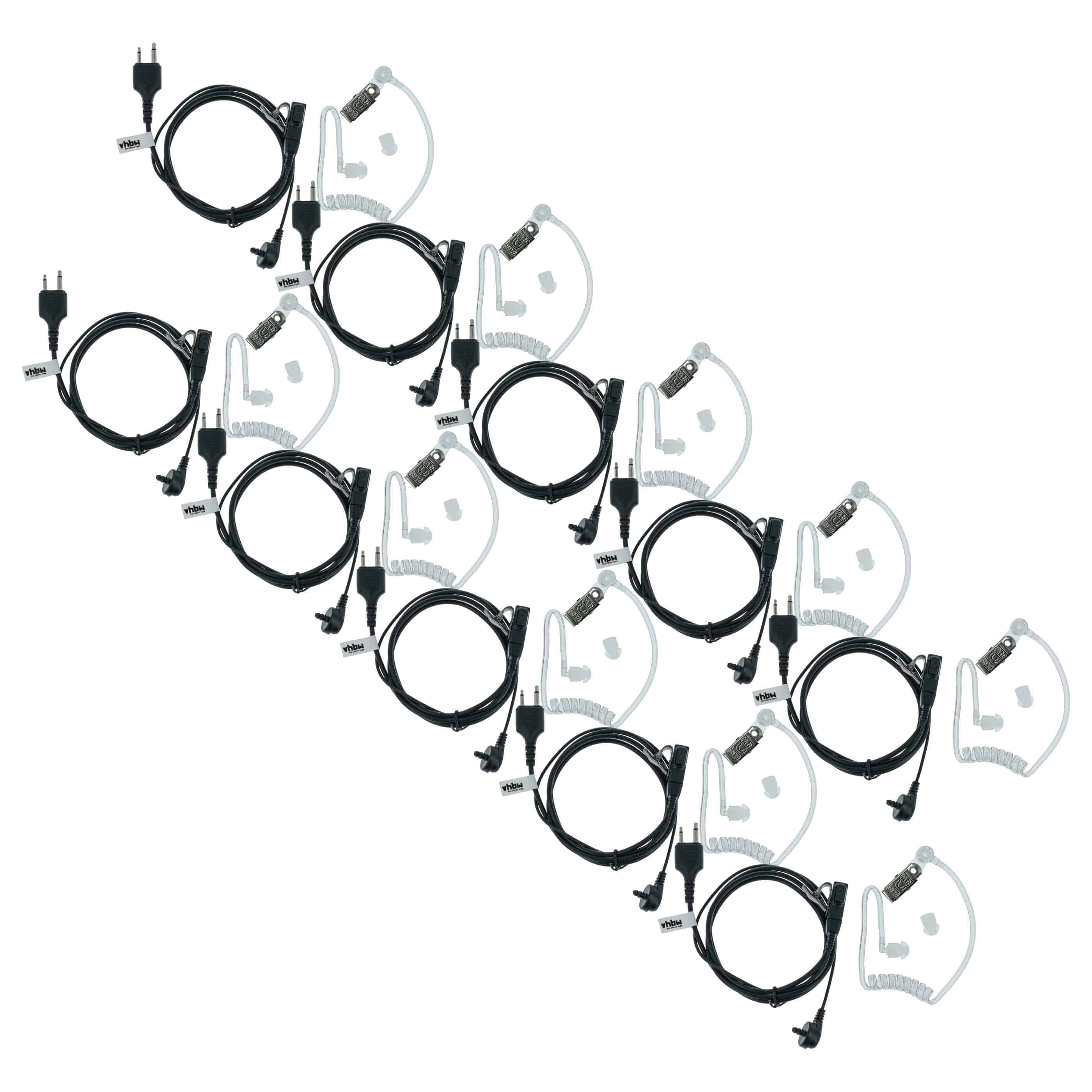 10x Security Radio Headset suitable for Icom IC-24AT - with PTT Microphone + Clip Mount + Phono Cable