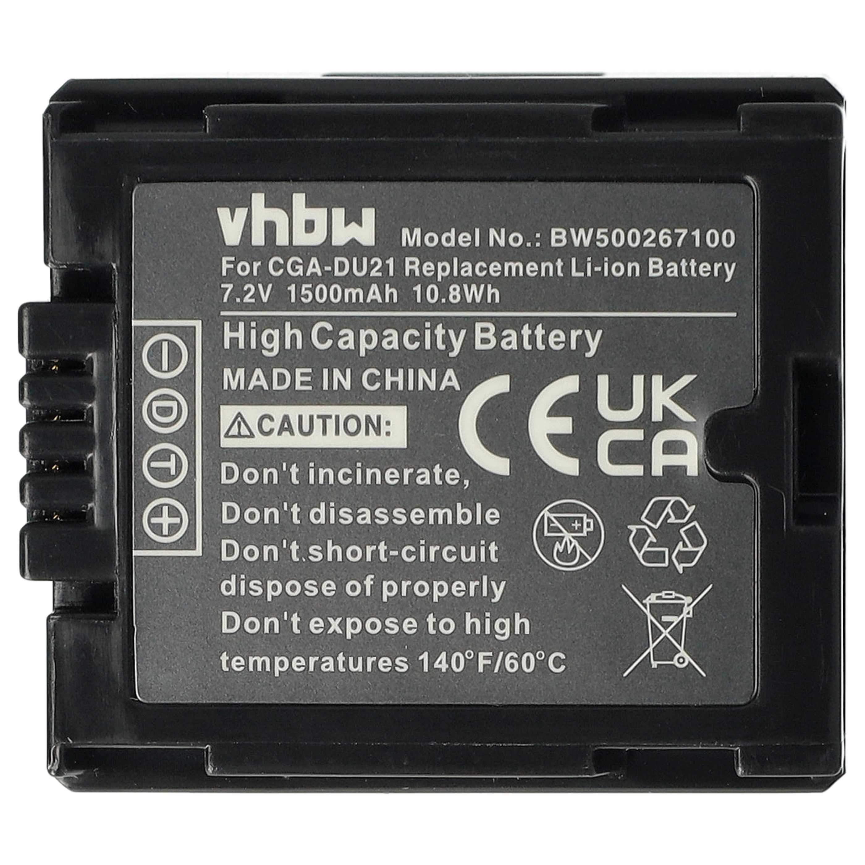 Videocamera Battery Replacement for Hitachi DZ-BP07s, DZ-BP14s, DZ-BP21 - 1500 mAh 7.2 V Li-Ion